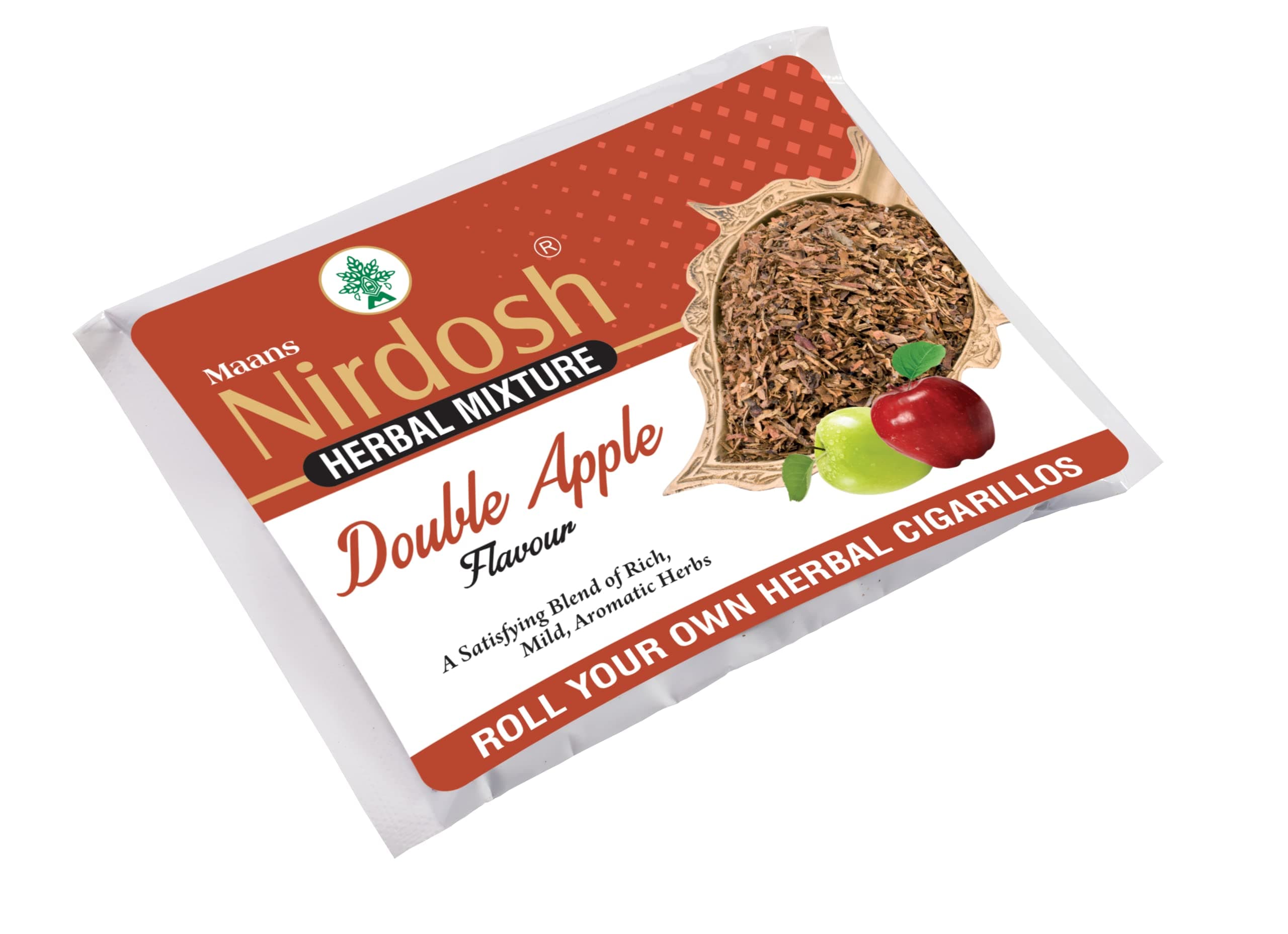 Nirdosh Double Apple Flavour Herbal Raw Mixture 35g (Pack of 1),100% Tobacco Free & Nicotine Free for Quit Smoking, Made with Herbs & Spices, Your Own Herbal Cigarillos, Treat your Cough & Cold
