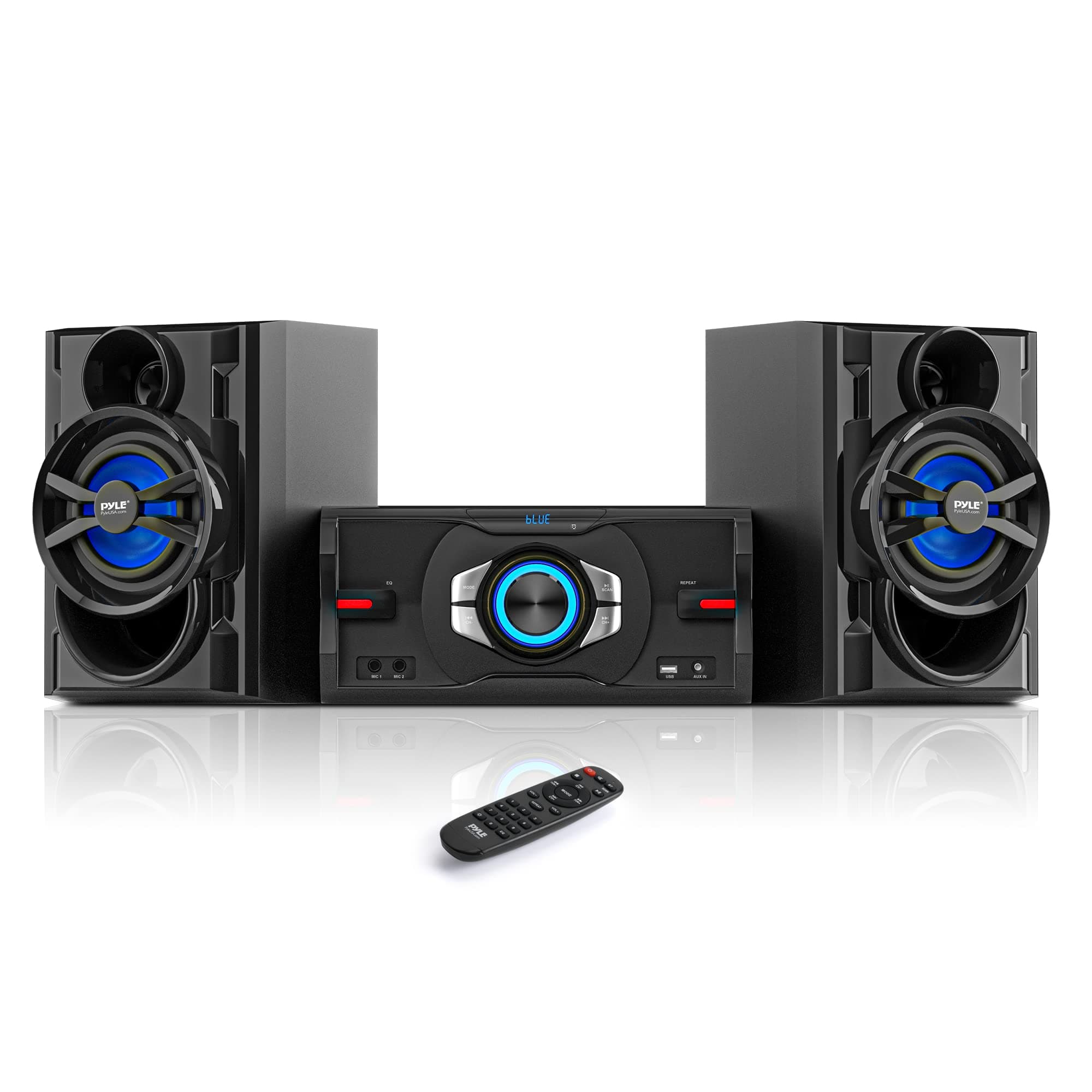 Pyle 3-piece Wireless BT Streaming Stereo with 800 Watt Max Power, Sleek and Compact Design, Mini System for Home with MP3, USB, FM Radio, Bass Reflex Speaker, and Remote Control