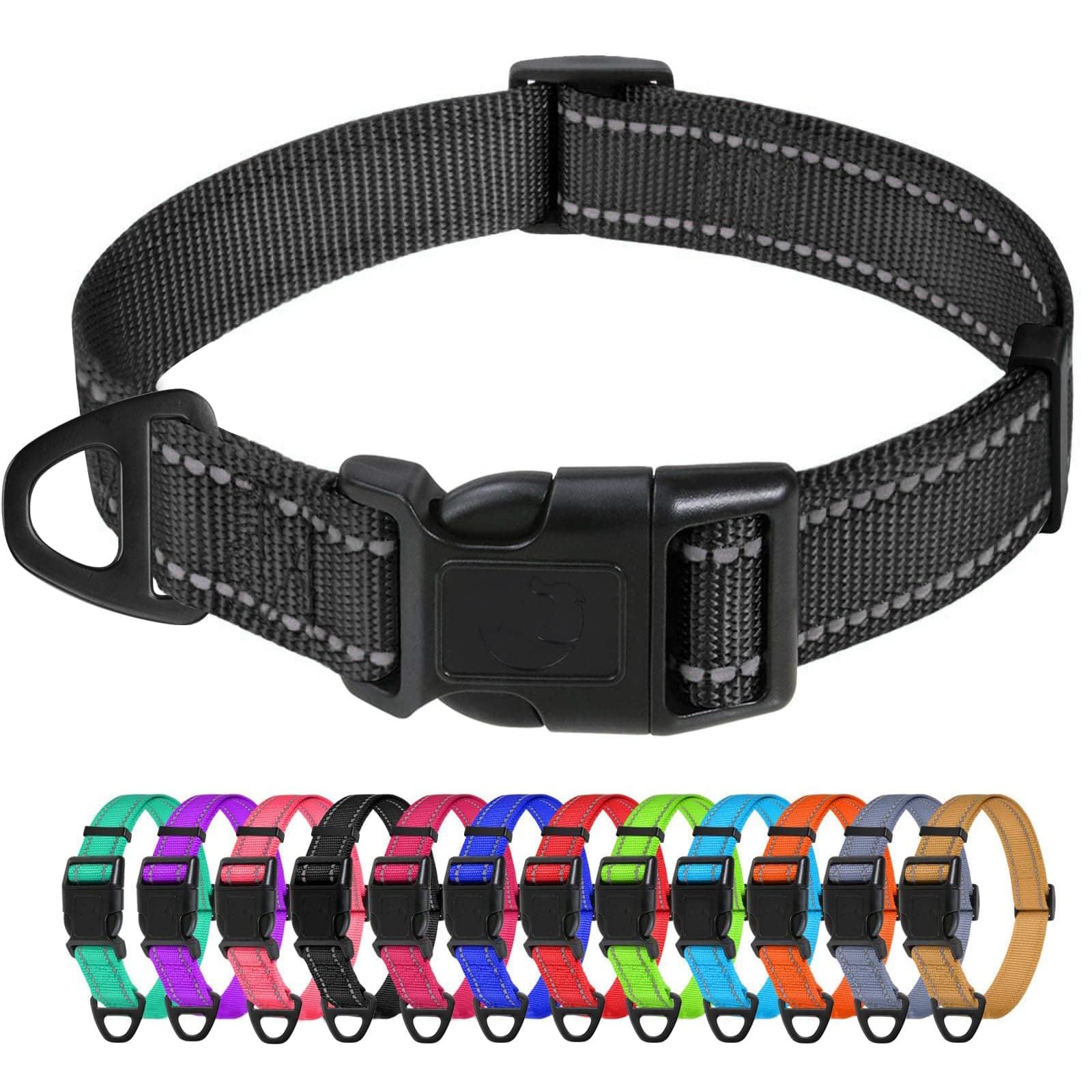 TagME Reflective Nylon Dog Collars, Adjustable Classic Pet Collar with Quick Release Buckle for Small Dogs, Black, 5/8" Width