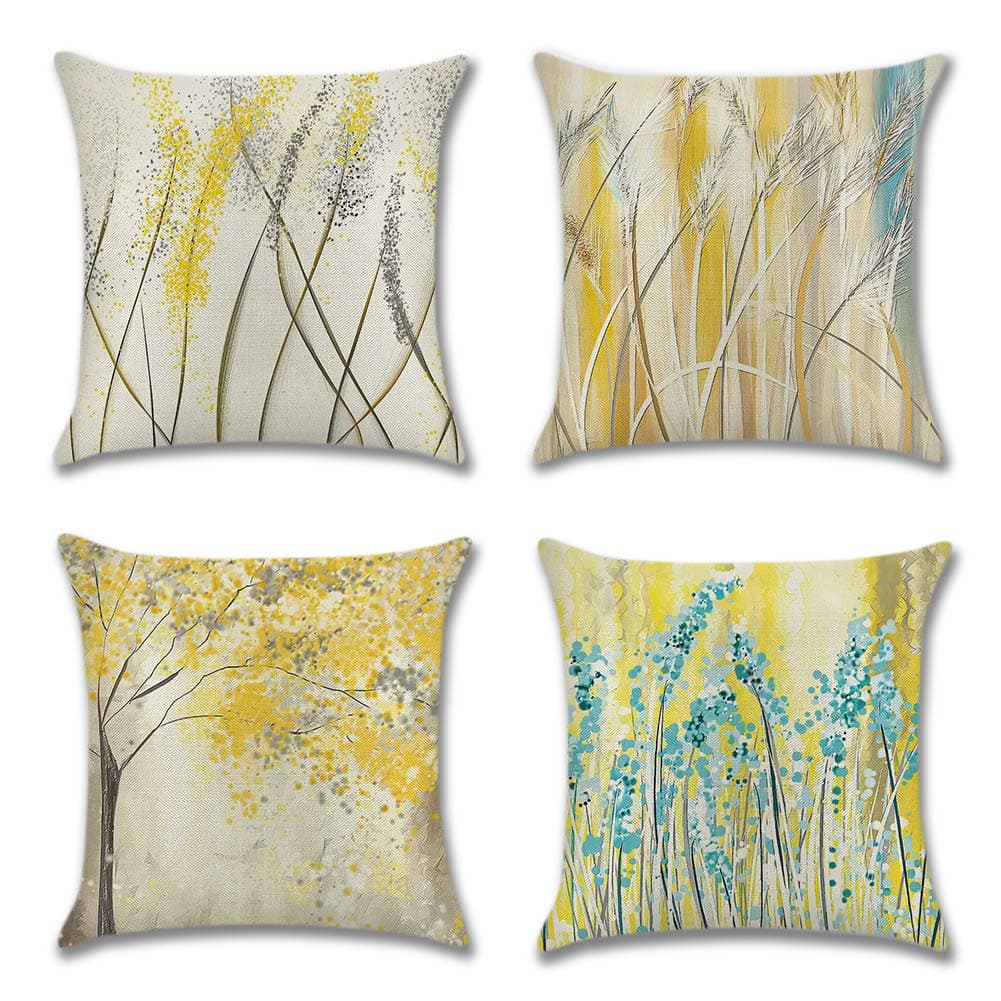 Artscope Pack of 4 Decorative Soft Polyester Linen Cushion Covers 45 x 45 cm Square Throw Pillow Covers Pillowcases for Sofa Couch Living Room (Autumn)