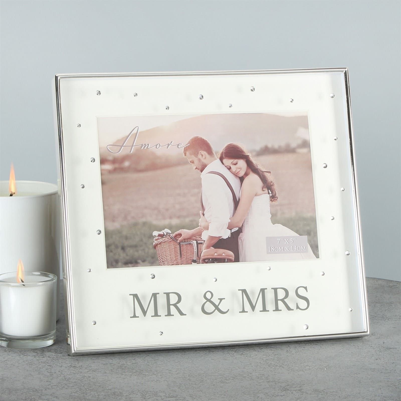 Widdop and Co Amore Silver Plated Mr & Mrs 7 x 5 Box Photo Frame With Crystals WG64675