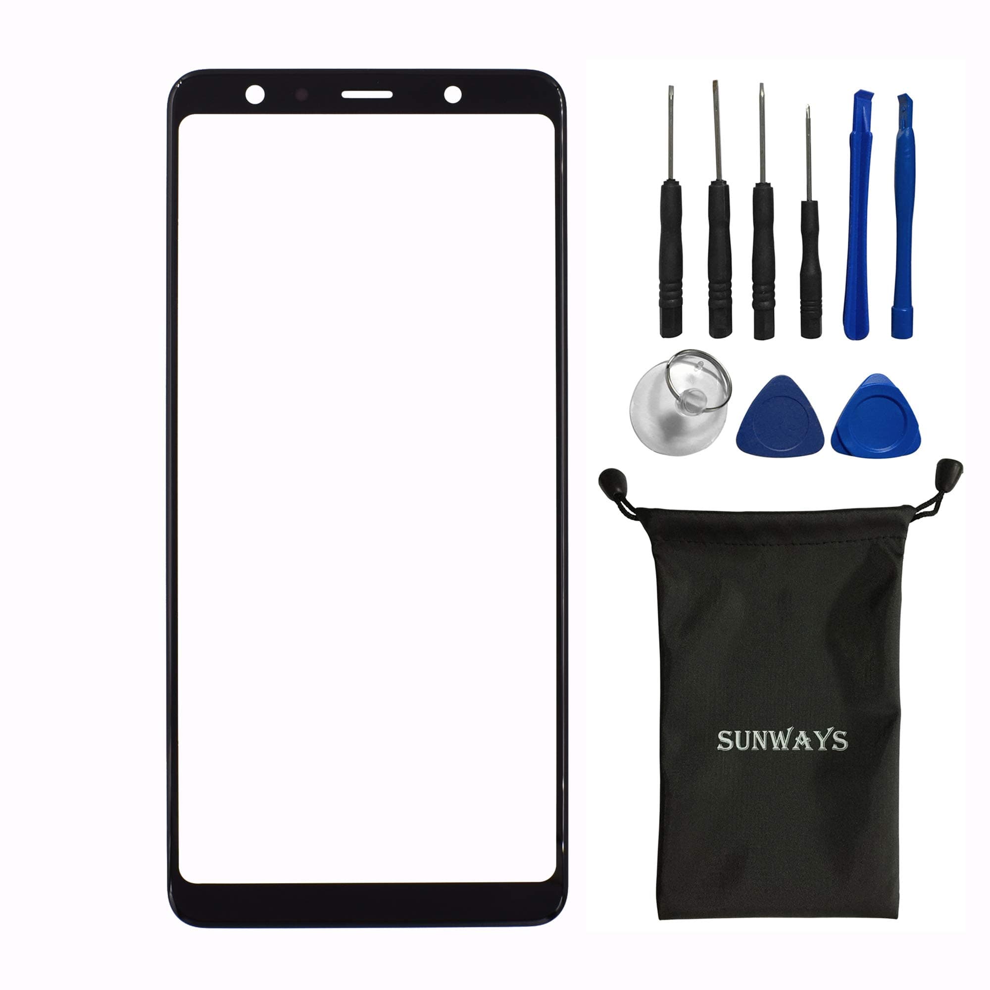 sunways Outer Glass Screen Replacement Compatible with Samsung Galaxy A7 2018 SM-A750F(Black)