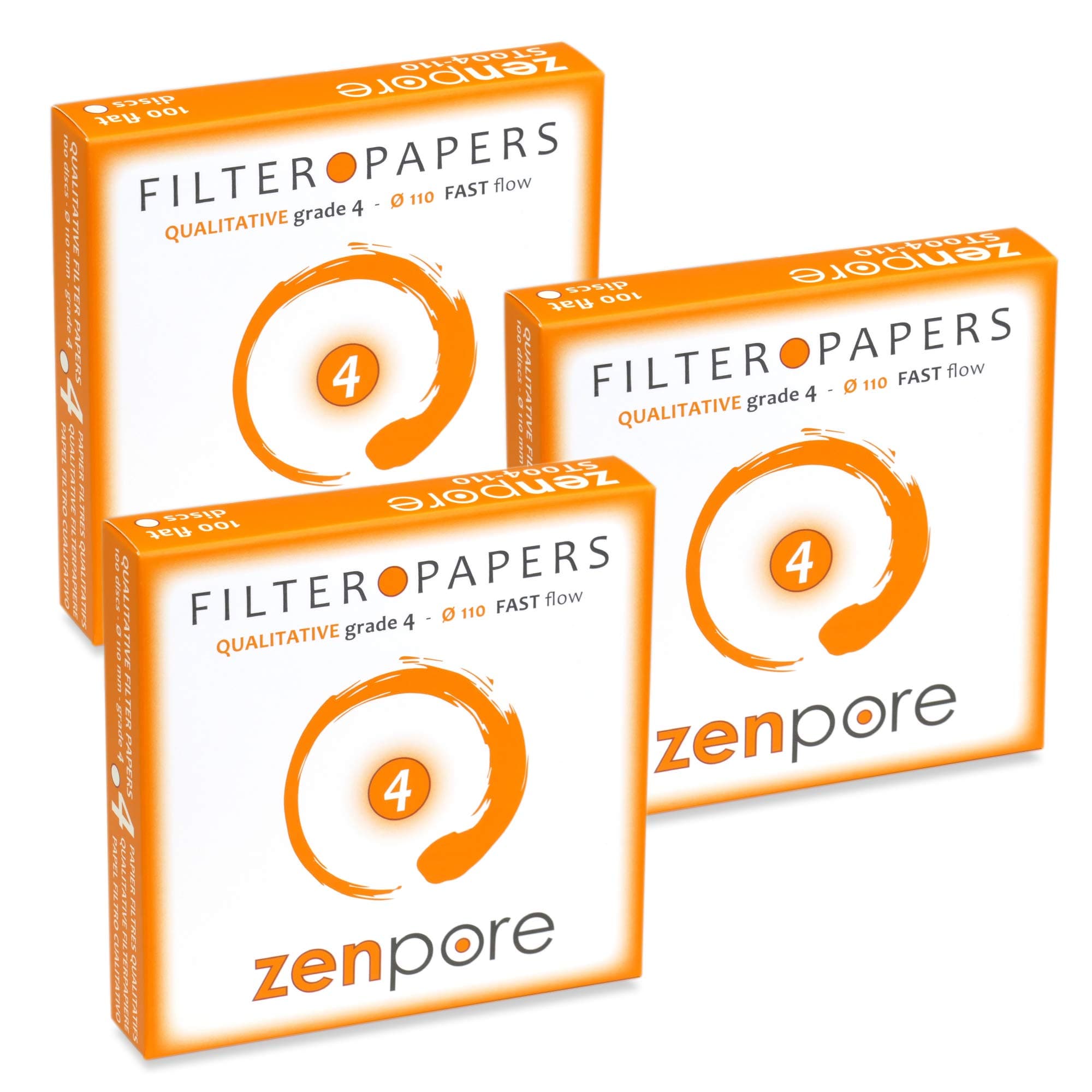 11 cm Lab Filter Paper, Standard Qualitative Grade 4 - ZENPORE Fast Flow 110 mm (Set of 3 x 100 Discs)