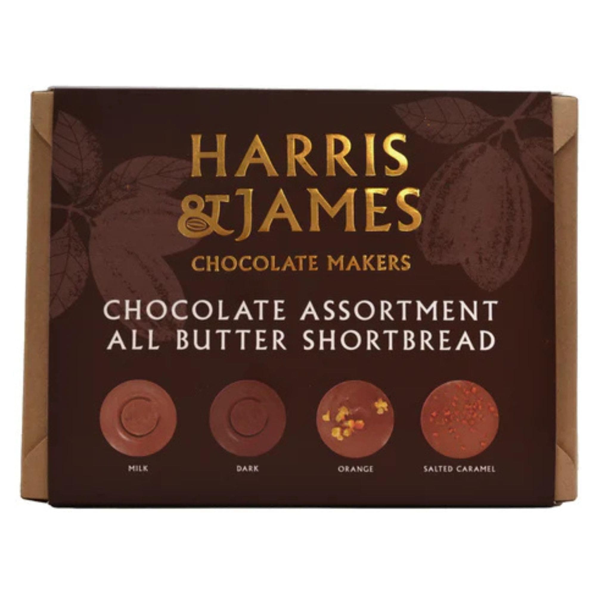 Harris & James All Butter Shortbread Biscuits Assortment Box. Contains Milk Chocolate, Dark Chocolate, Chocolate Orange and Salted Caramel (360g)