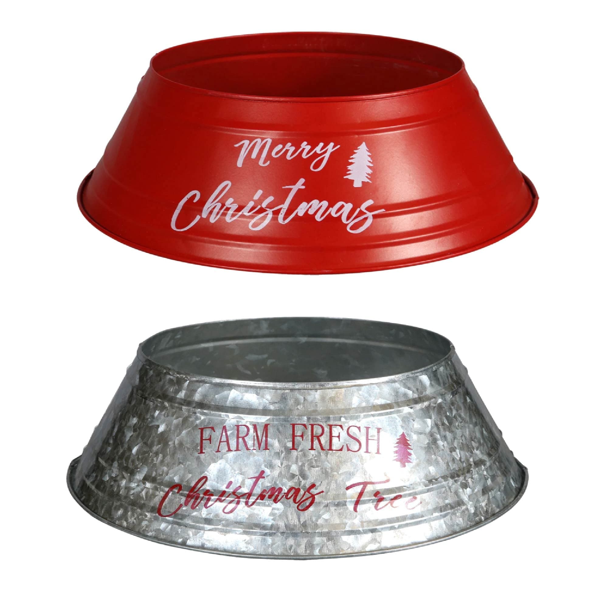 Metal Christmas Tree Collar 9" Inch Christmas Tree Ring Durable Galvanized Metal Christmas Tree Skirt Tree Guard for Potted Plants and Small Trees, Rustic Farmhouse Christmas Decorations (Set of 2)