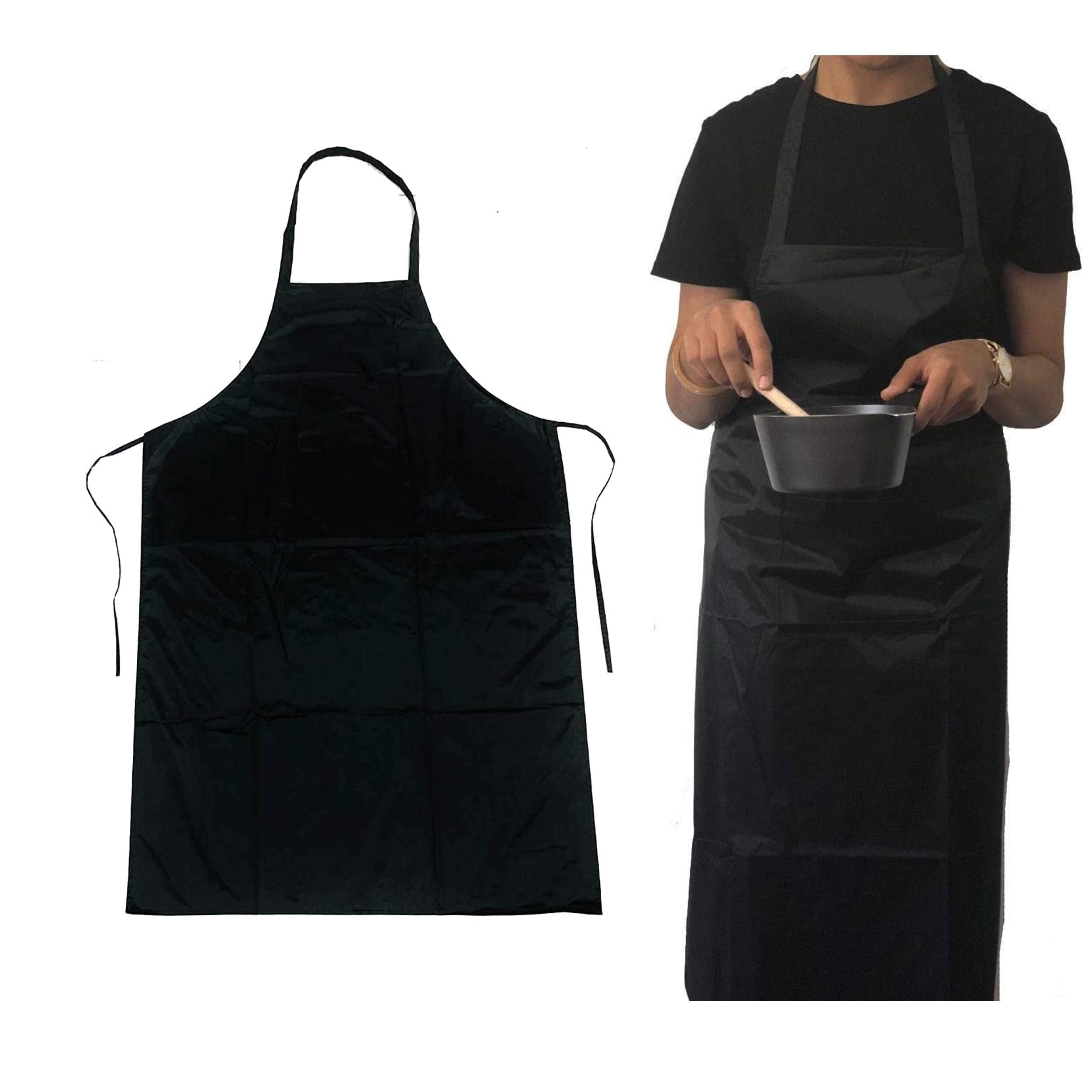 Grids London Ltd Waterproof Apron Kitchen Reusable Cooking Chef Baking Catering Butcher Black Bib With Pocket Unisex - Black Splash Proof