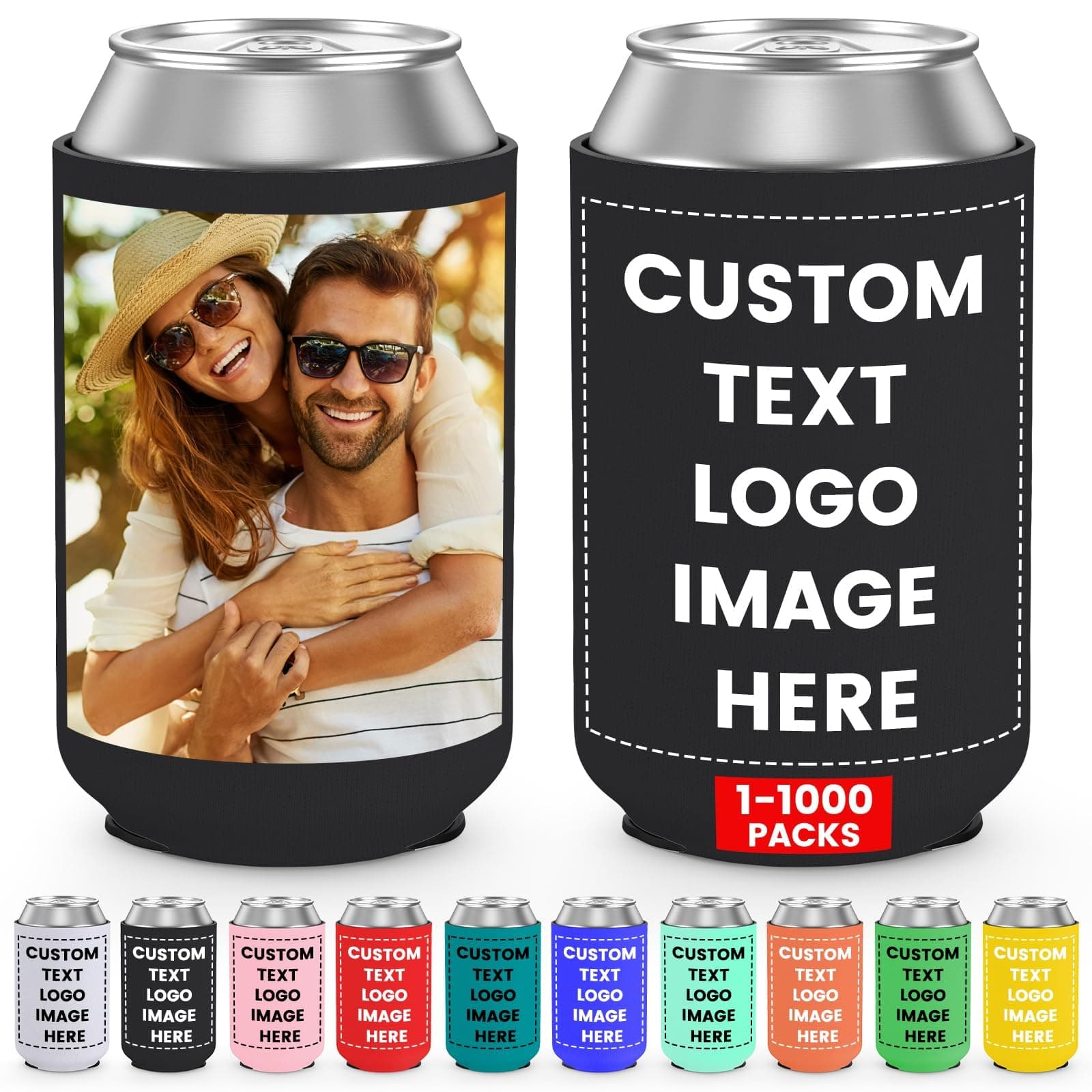 70 Pack Custom Can Cooler Sleeves, Customizable Bulk Can Coolers with Logo Text Image, Collapsible Drink Insulator Sleeve for Cold Beverages Wedding Favors Birthday Bachelor Party