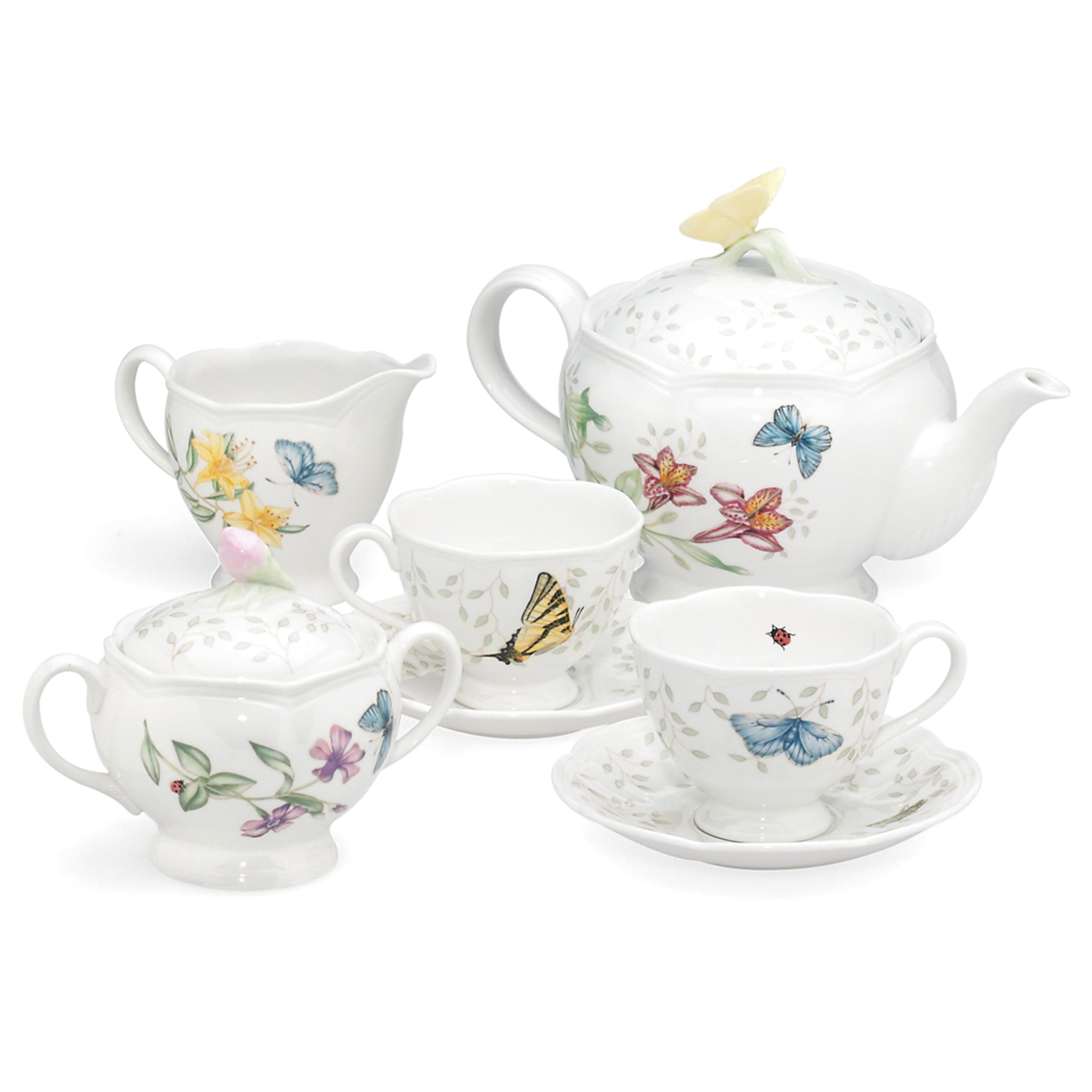 Butterfly Meadow 8-Piece Tea Set, Service for 2, White