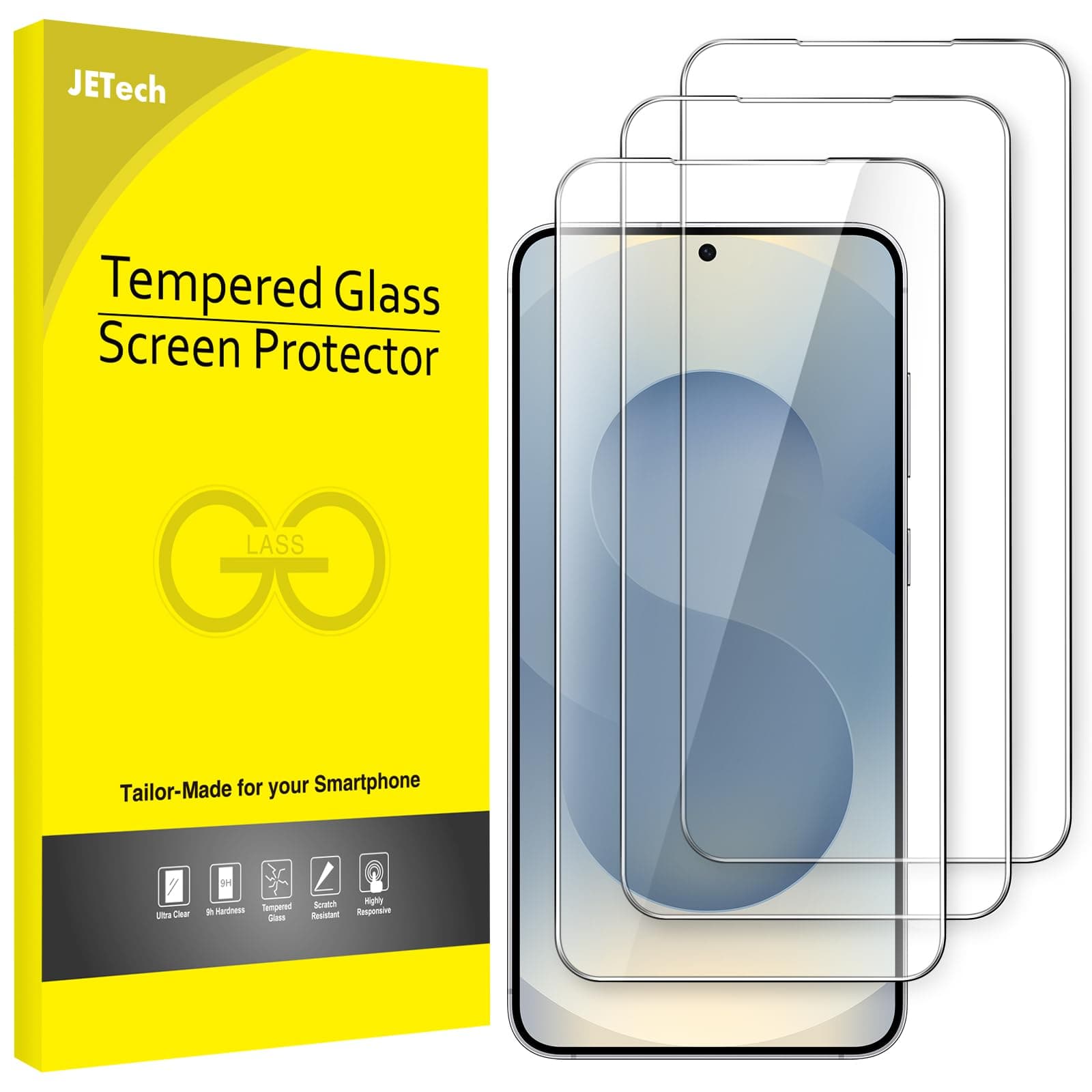 JETech Screen Protector for Samsung Galaxy S25 5G, Tempered Glass Film, Fingerprint ID Compatible, HD Clear, 3-Pack