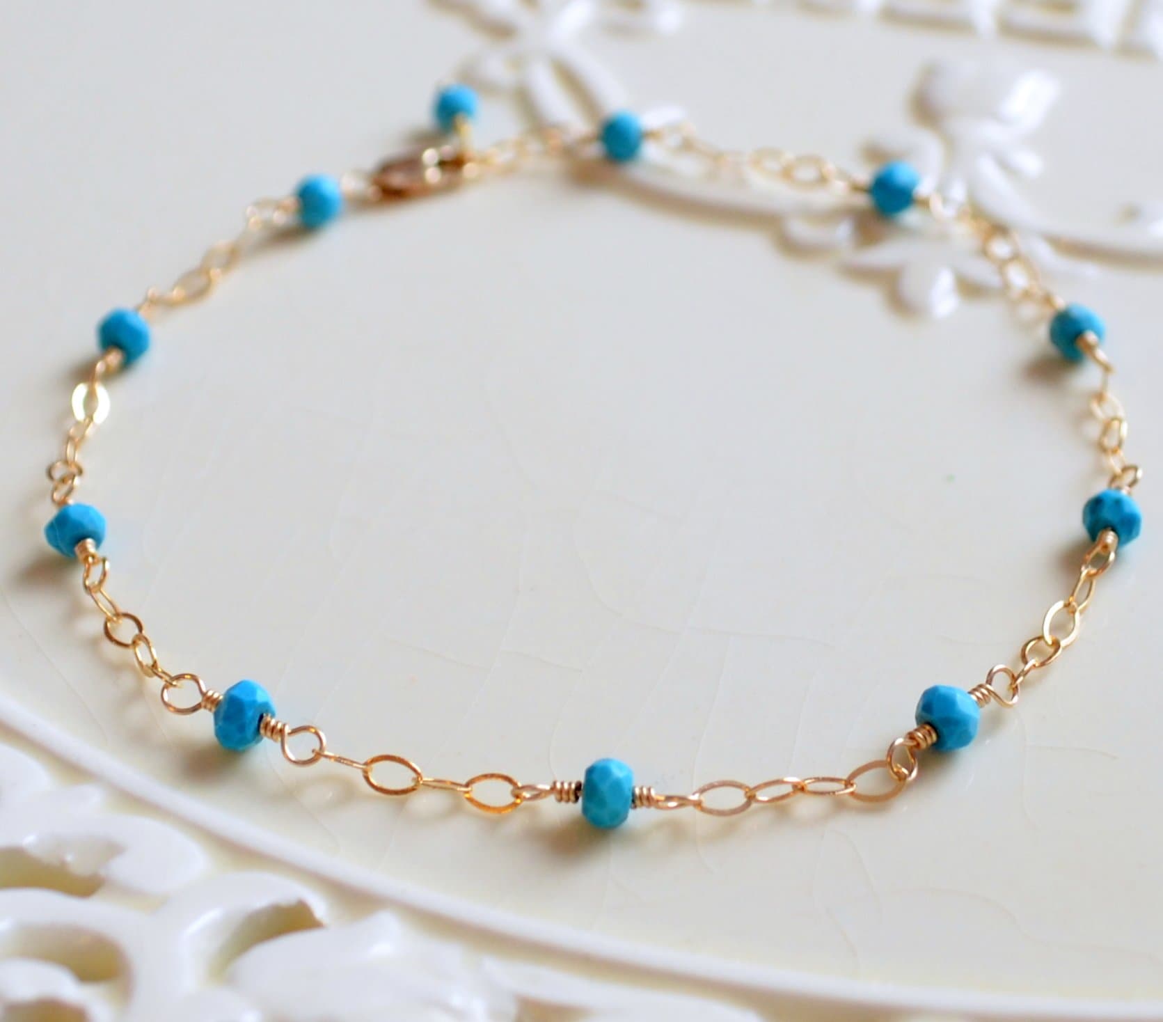 Real Turquoise Anklet in Gold