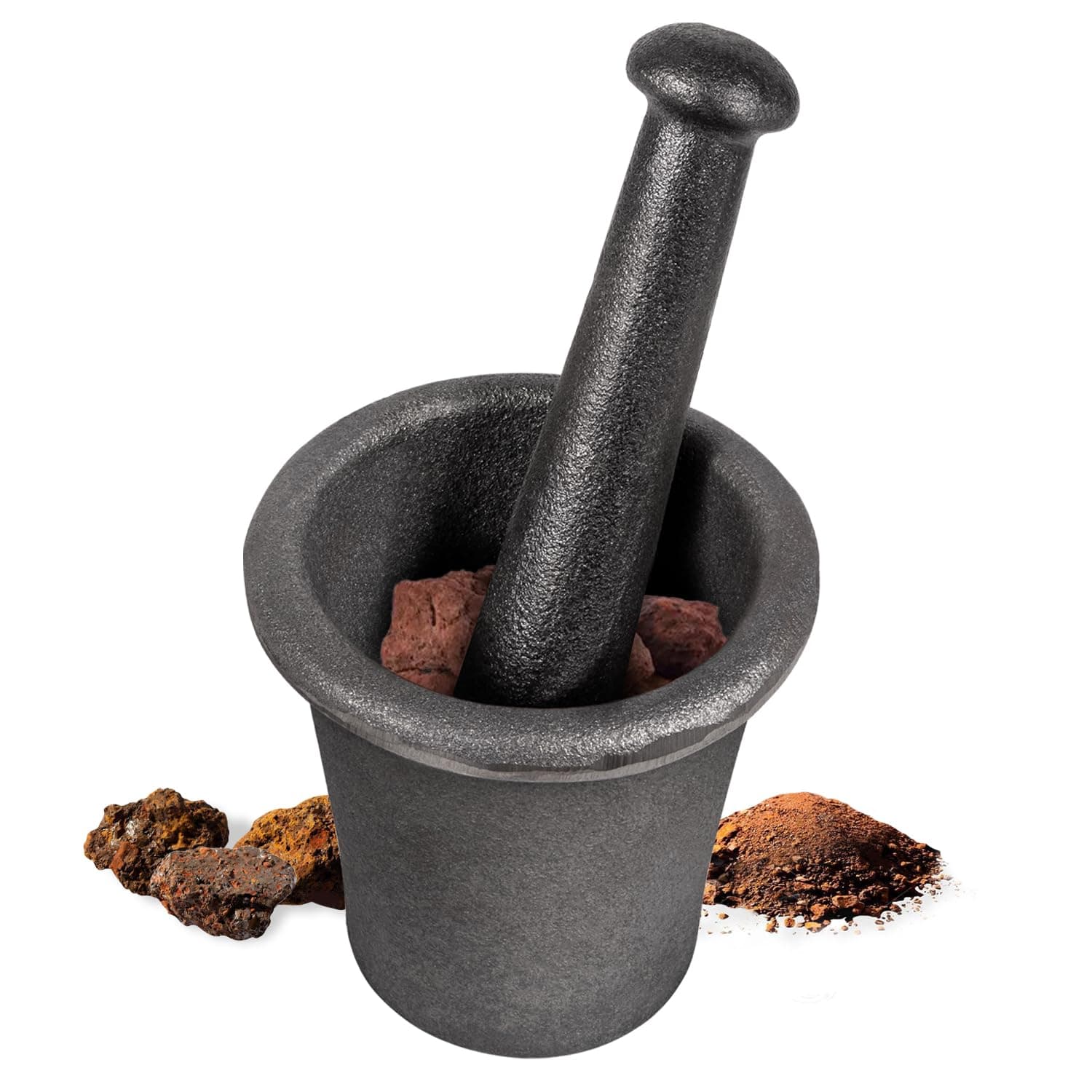 Cast Iron Mortar Pestle Tool Set Rock-Ore Crusher Grinder Large Size 8 Pound / 3.6KG, Crush Tool of Gold Panning, Multipurpose for Kitchen Spices Grinder Smasher
