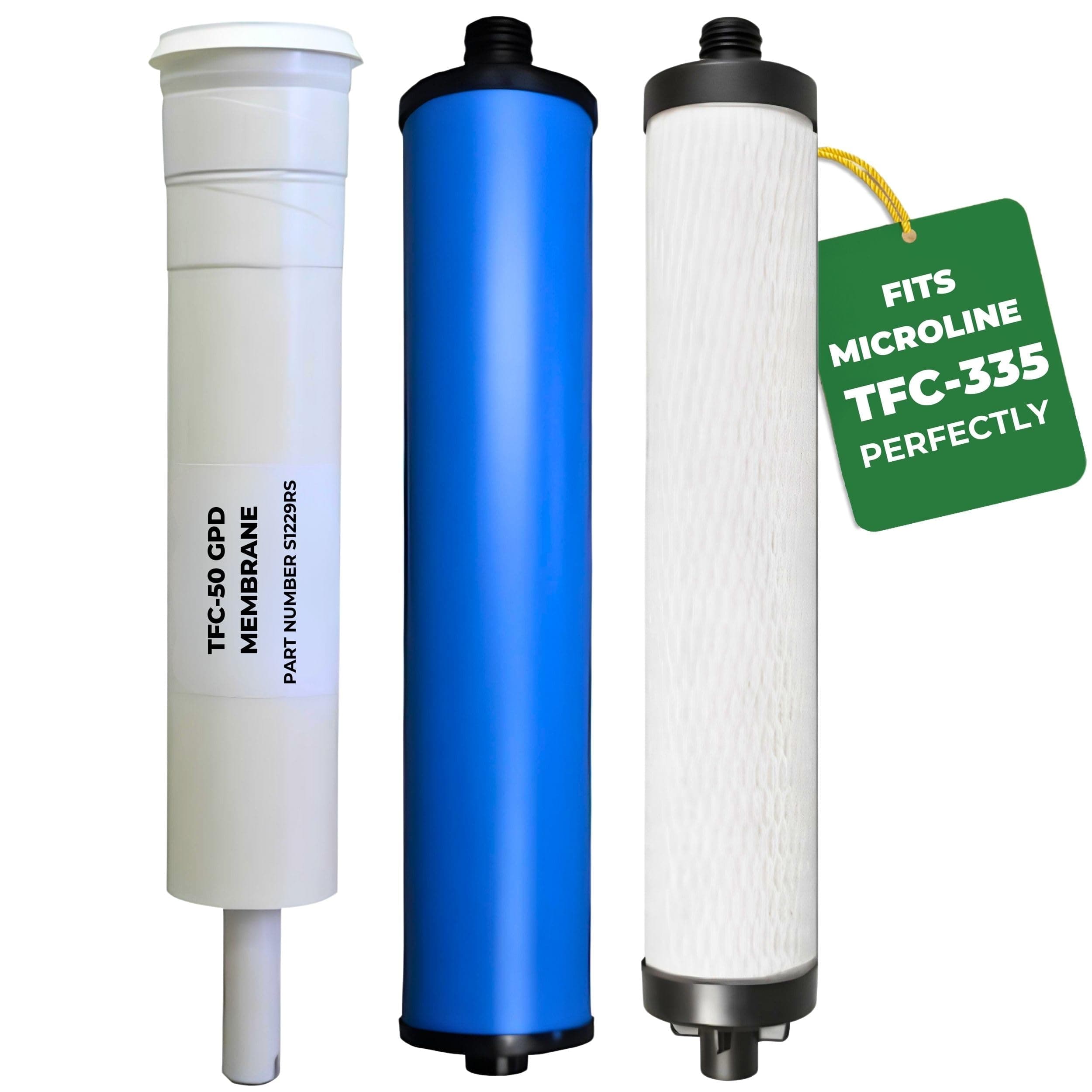 (TFC-335) Reverse Osmosis Water Filter Replacement Kit - Sediment, Carbon Cartridge, Inline GAC Post Filter Membrane