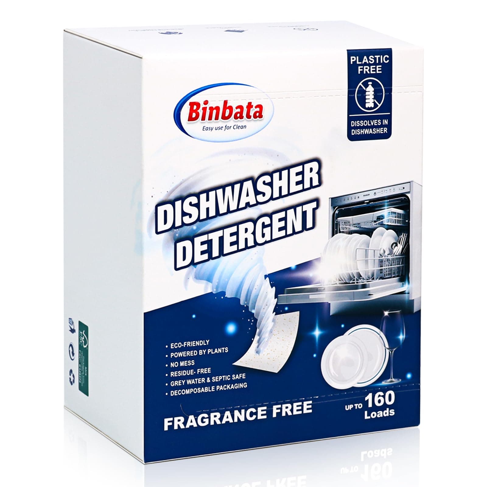 Eco Dishwasher Detergent Sheets Up To 160 Loads, Unscented Plastic Free Dishwashing Soap Strips With High Efficient Solid Enzyme, Leaving Dishes Sparkling Clean
