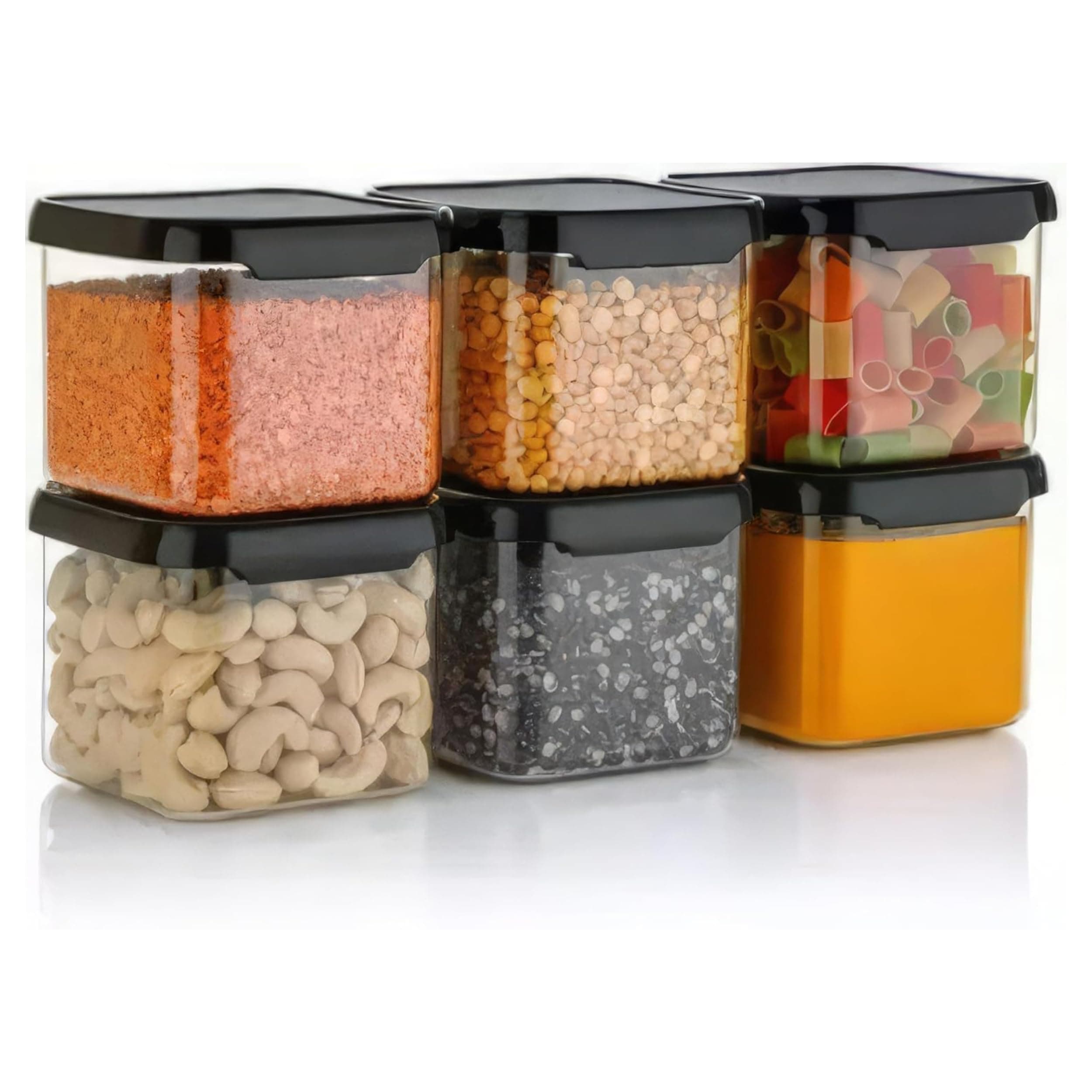 VOLTURI Air Tight Kitchen Containers Set of 8, Kitchen Storage Box for Pulses, Cereals, Grains, Dry Fruits, Pantry Organization, Kitchen Accessories Items for Home, Food Grade (500 ML, Transparent)