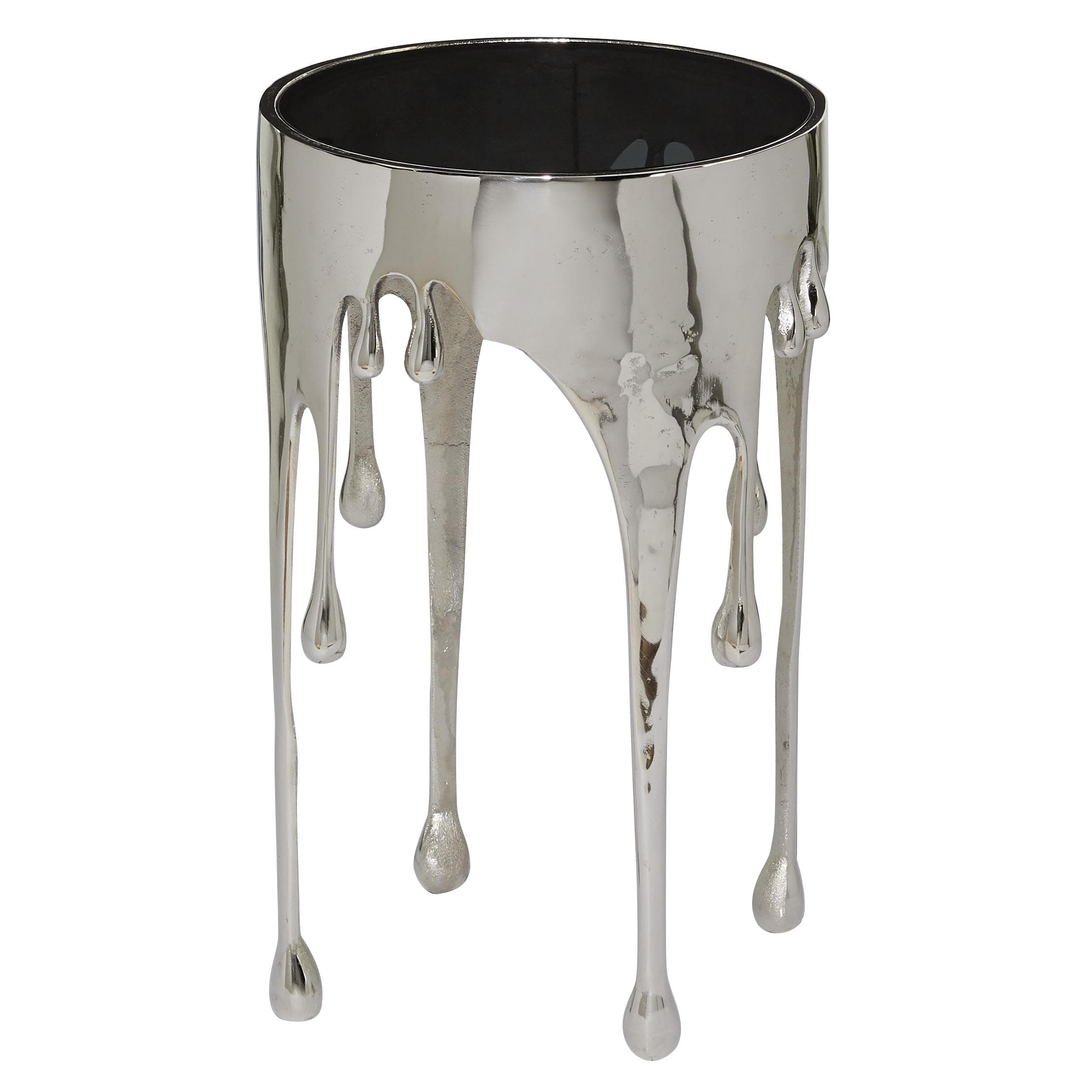 Deco 79 Aluminum Metal Side End Accent Table Drip End Table with Melting Design and Shaded Glass Top, Side Table 16" x 16" x 25", Silver