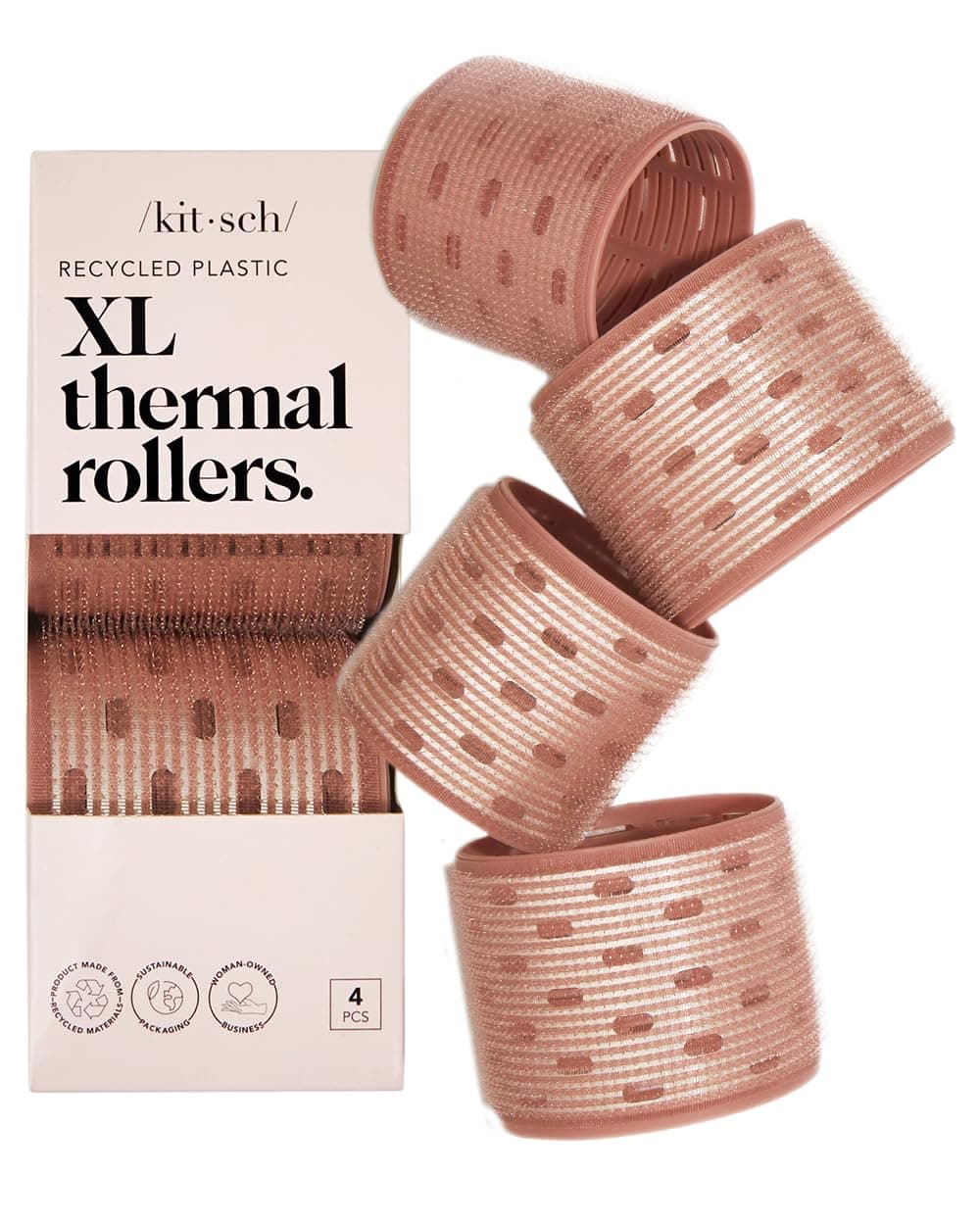 Kitsch Ceramic Hair Rollers for Women – Self-Grip Hair Curlers for Heatless Overnight Curls, Long-Lasting, Frizz-Free, Volumizing Large Rollers for All Hair Types – Terracotta, 4 Count (Pack of 1)