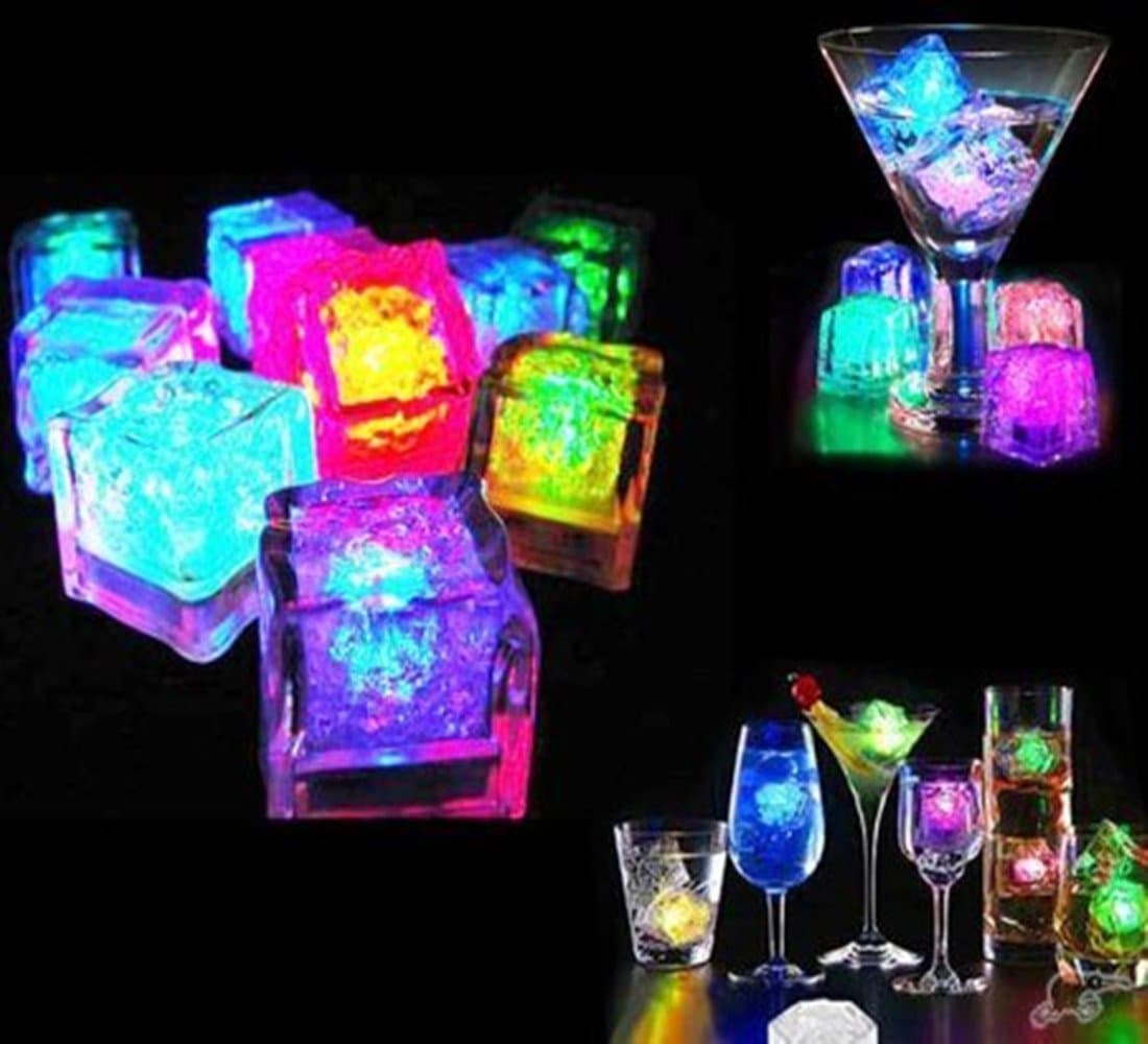 Champagne Light Flash Ice Cubes Shape Lights Flashing Submersible LED Light Liquid Sensor Submersible LED for Bar Club Wedding Party Champagne Tower Decoration Multicolor 12 Pack