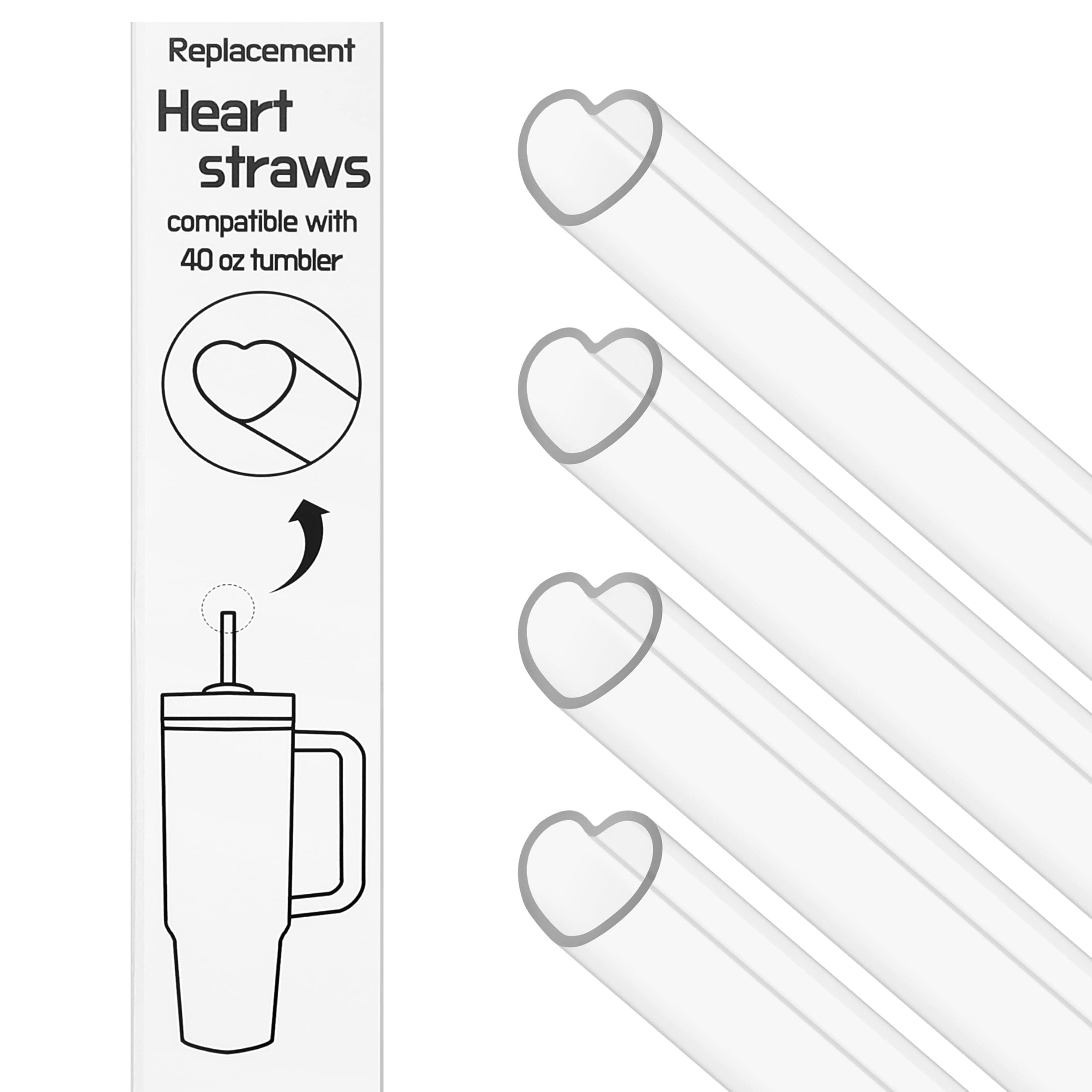 12 Inch Reusable Plastic Heart Straws for Stanley Cup 40 oz & 30 oz Tumbler Accessories Cute Clear Extra Long Replacement straw 4-Pack with brush Valentines Galentines day Gifts
