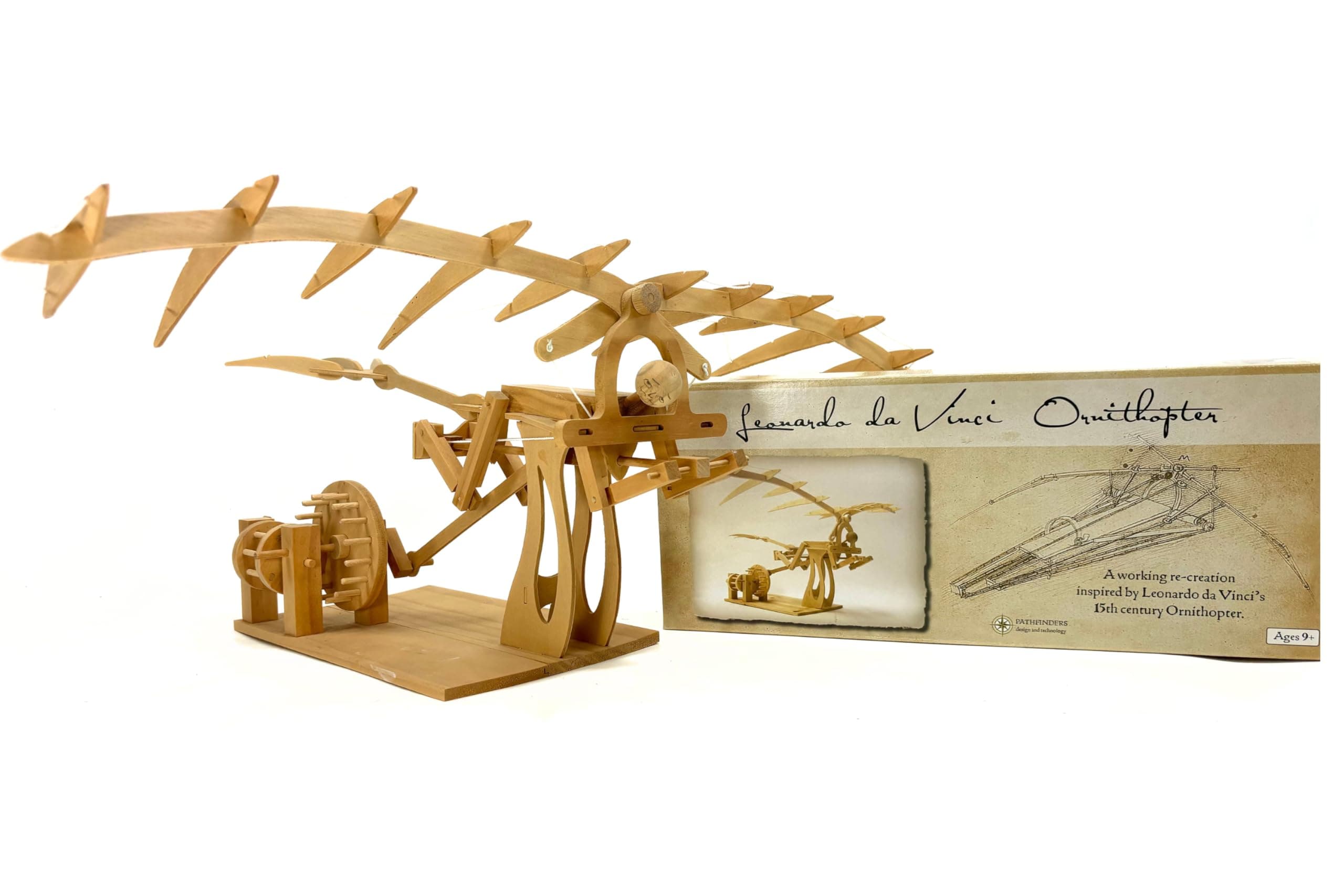 Pathfinders PFD-18 Leonardo Davinci flying inventions Wood Model kit Arts and Craft Projects, Brown, L