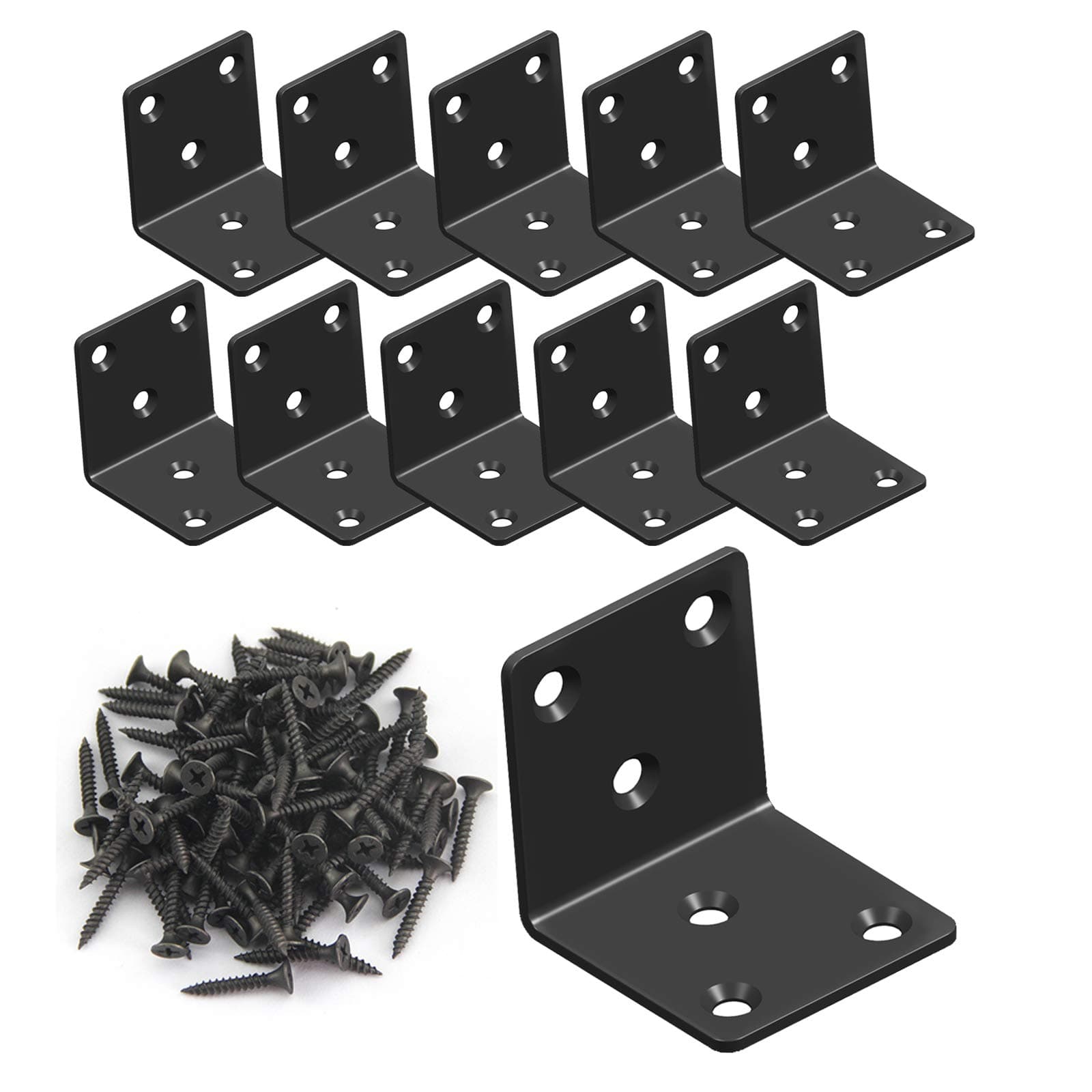 Black Stainless Steel Shelf Bracket,Joint Right Angle Bracket,L Shape Heavy Duty Metal Corner Brace Shelf Supporter for Wood (10, 2x2x2inch)