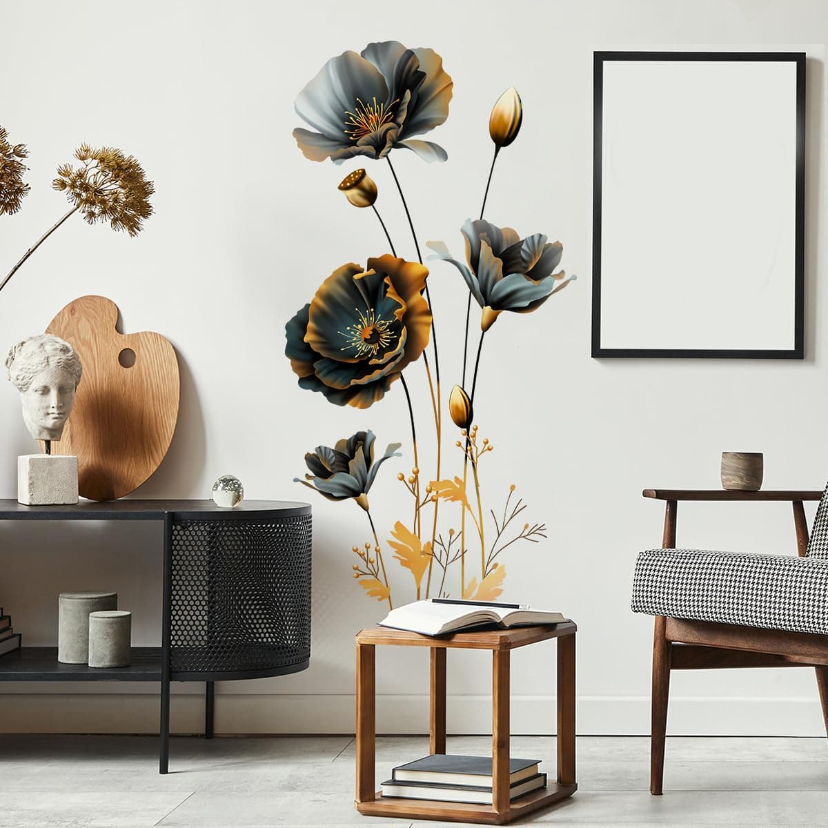 Large 3D Boho Floral Modern Wall Stickers - Removable Wall Art Decor for Bedroom & Living Room - Peel & Stick