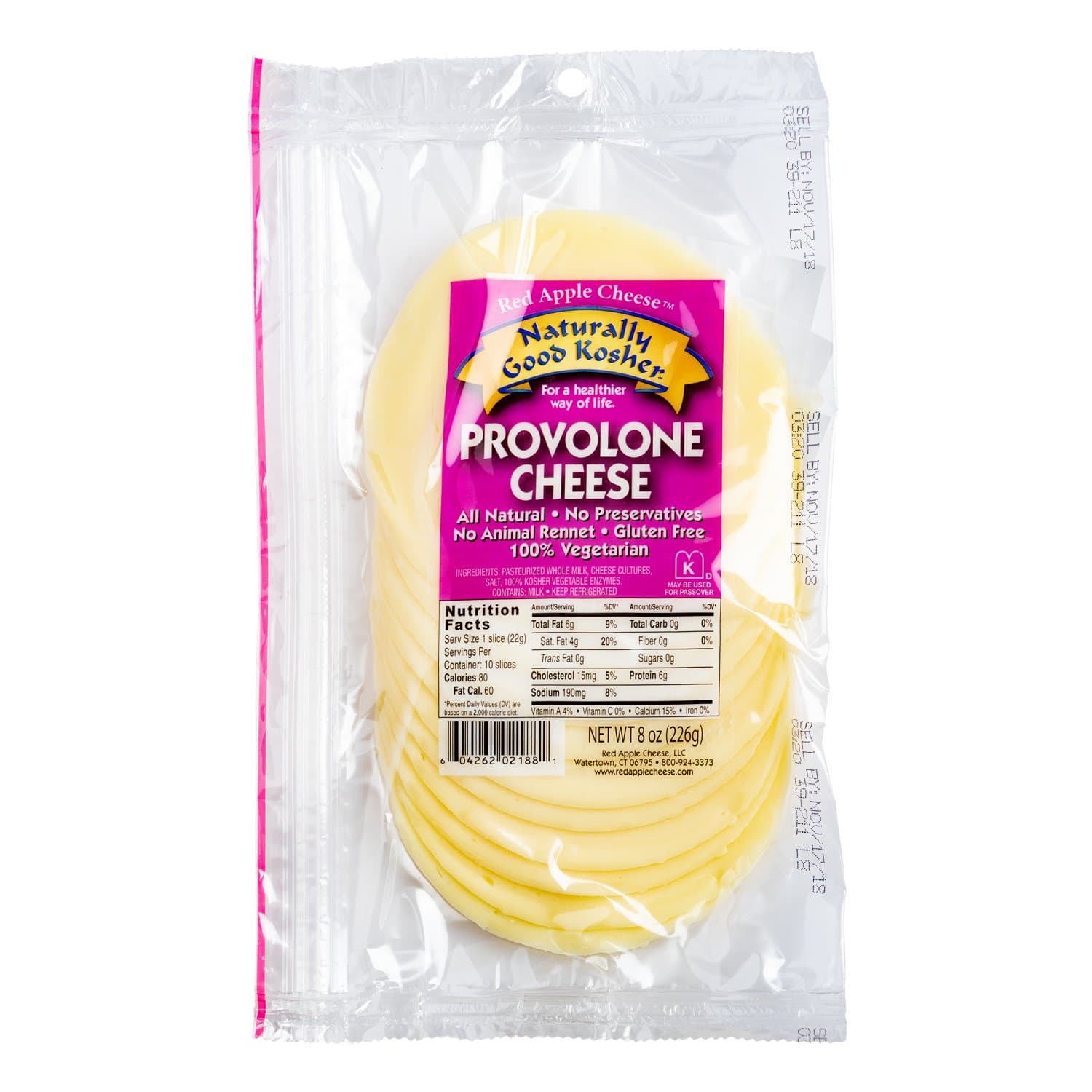 Naturally Good Kosher Cheese Slice Provolone, 8 oz