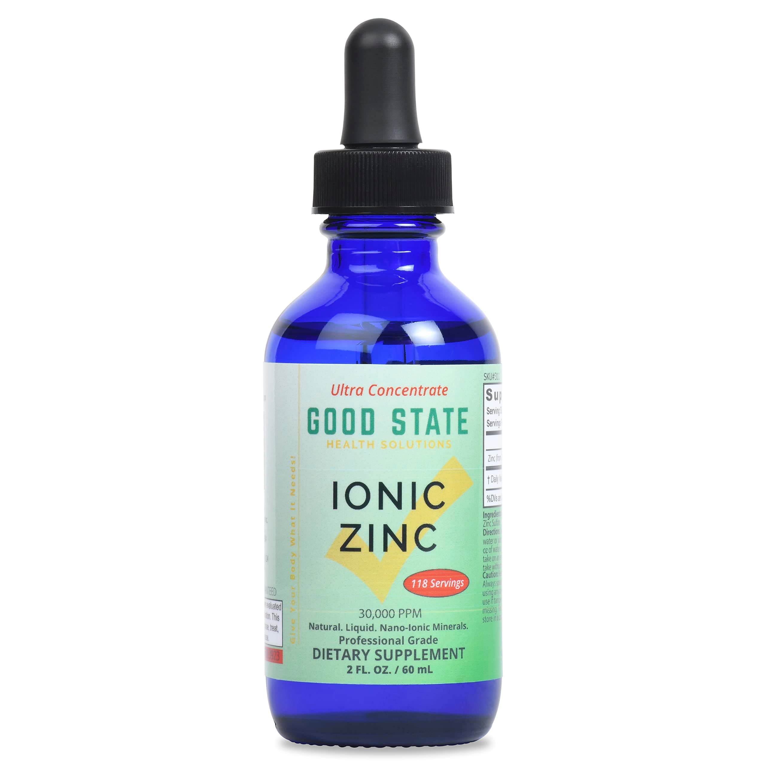 Good State Natural Ionic Zinc | Liquid Concentrate | Nano Sized Mineral Technology | Professional Grade Dietary Supplement | 1.6 fl oz Glass Bottle (50 mL)
