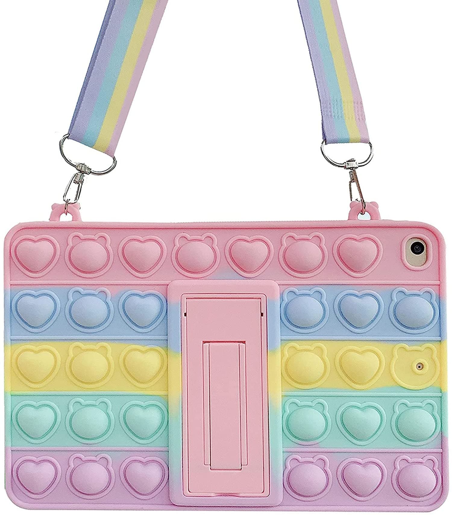 Case for iPad 5th/6th Generation 9.7" (2017/2018) /iPad Air 1, Push Bubble Fidget Stress Relief and Anti-Anxiety Protection Cover with Stand + Strap, Rainbow