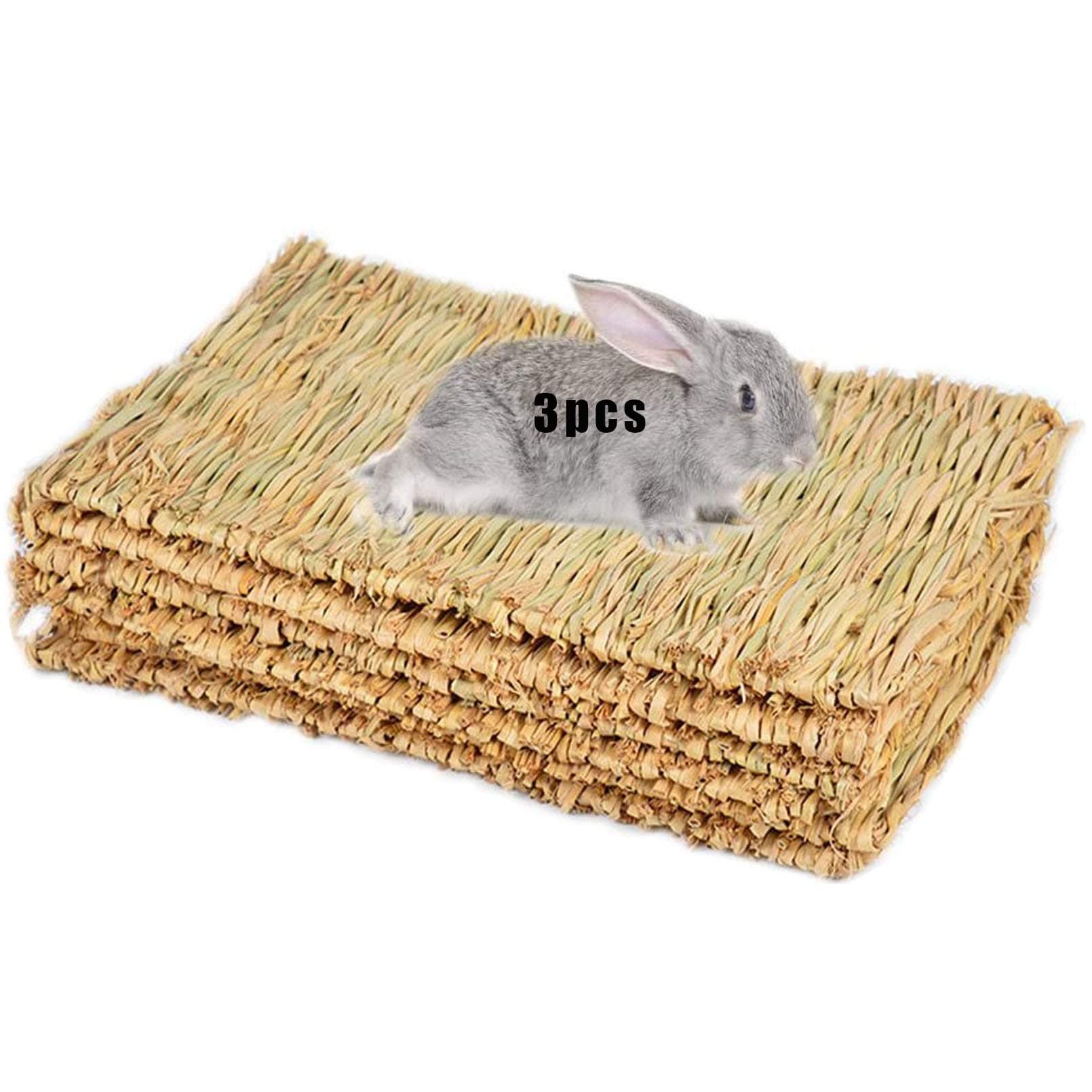 Hamiledyi Grass Mat,Woven Bed Mat For Small Animal,Bunny Bedding Chew Toy Play Guinea Pig Parrot Rabbit Bunny Hamster (Pack Of 3)