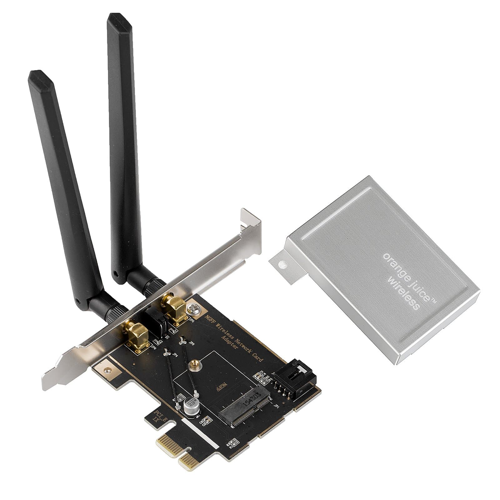 M.2 NGFF to Desktop PCI-e Converter Card, PCI Express X1 Network WiFi Bluetooth Wireless Adapter, Dual 6dBi Antenna by Orange Juice Technology