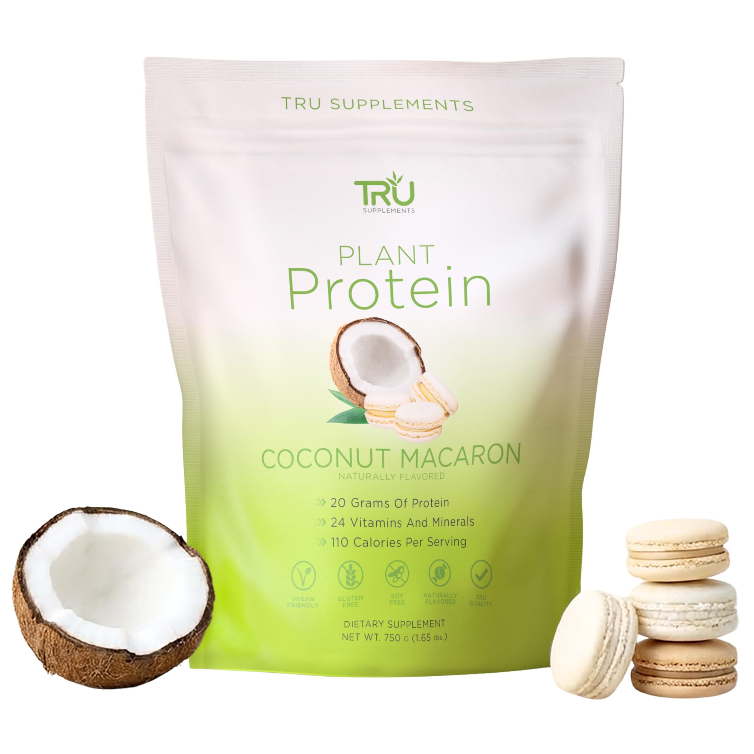Plant Based Protein Powder, BCAA, EAA, 20g Vegan Protein, 100 Calories, 27 Vitamins, No Artificial Sweeteners 25 Servings (Coconut Macaron)