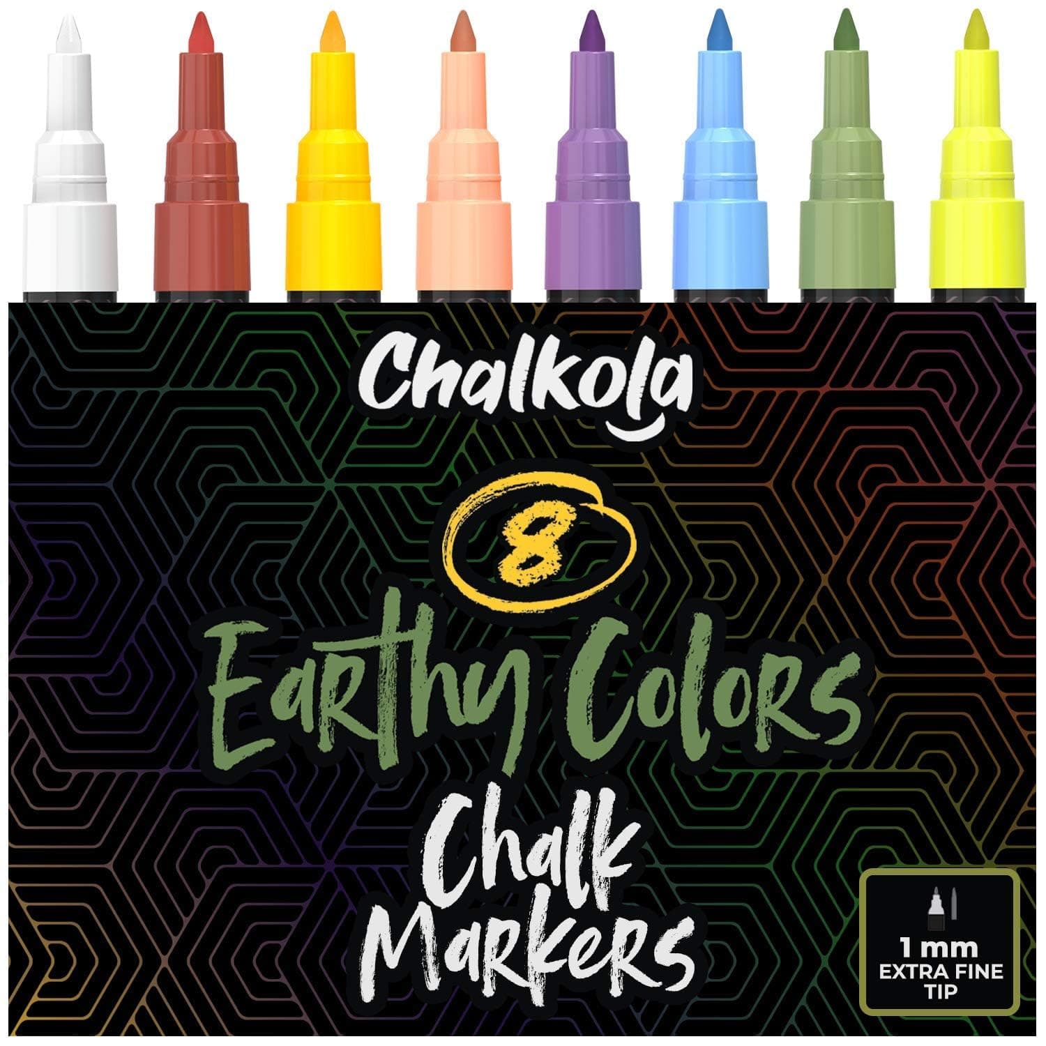 Extra Fine Tip Chalkboard Chalk Pens | 1mm Nib | Pack of 8 Classic Earth Colors | Non-Toxic Wet-Erase Liquid Chalk Ink Markers