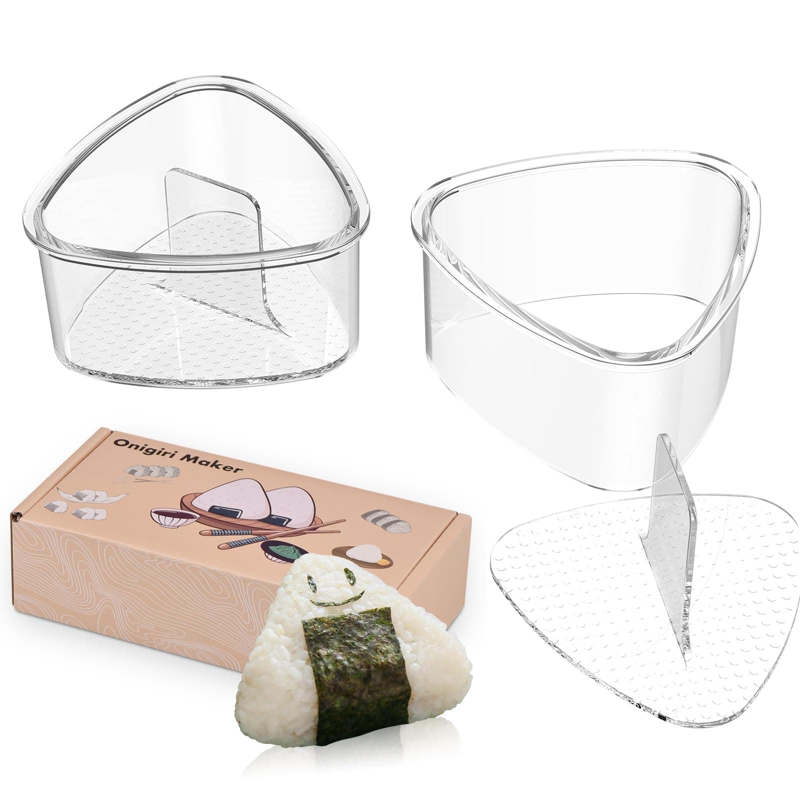 2PCS Clear Onigiri Rice Ball Mold Makers,Triangle Rice Ball Mold Maker,Sushi press Mold for Kid Lunch Bento, Non-stick, BPA-Free