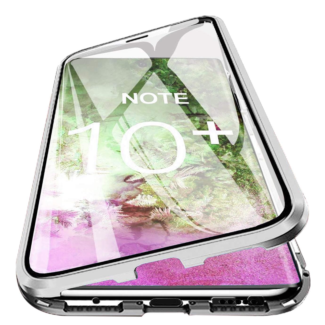 PHOVOLT Galaxy Note10+ Plus Magnetic Case, 360° Tempered Glass Shockproof Magnetic Adsorption Metal Bumper Flip Cover