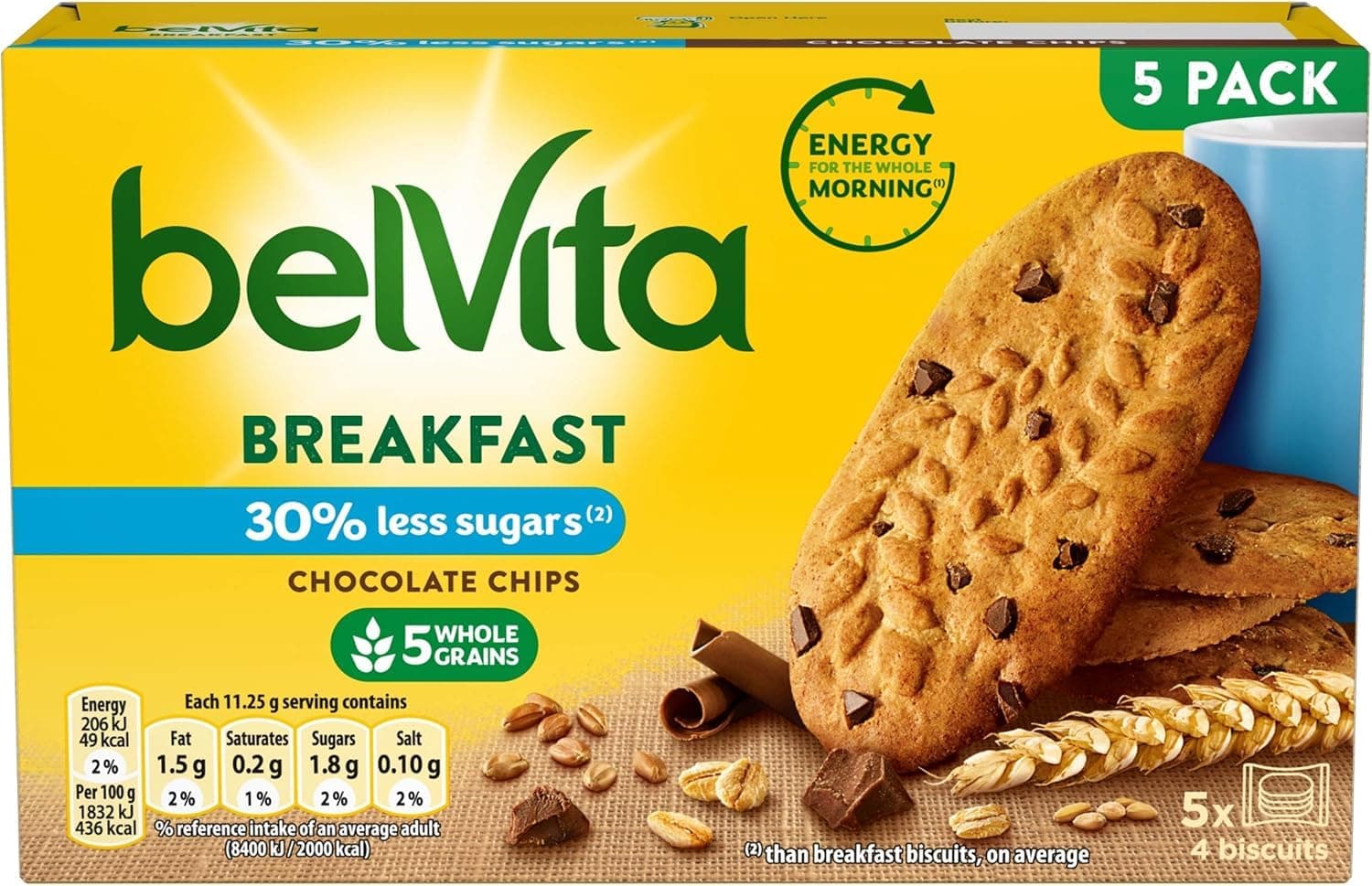 Breakfast Biscuits Low Sugar Chocolate Chips, 225 g (Pack of 1)