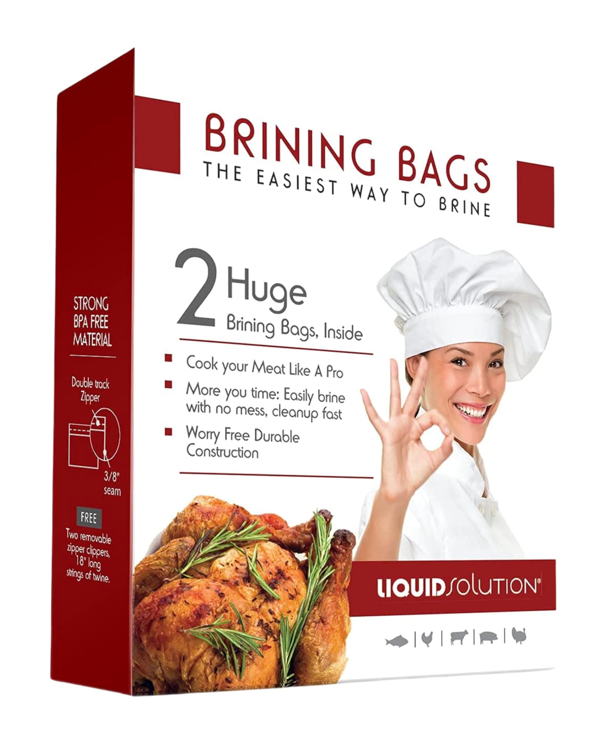 Liquid Solution New and Improved Turkey Brining Bags - No BPA - Heavier Duty Materials - Thicker Seams - Gusseted Bottom - Double Track Zippers - Extra Large - Set of 2, 21.5 x 25.5 in Each