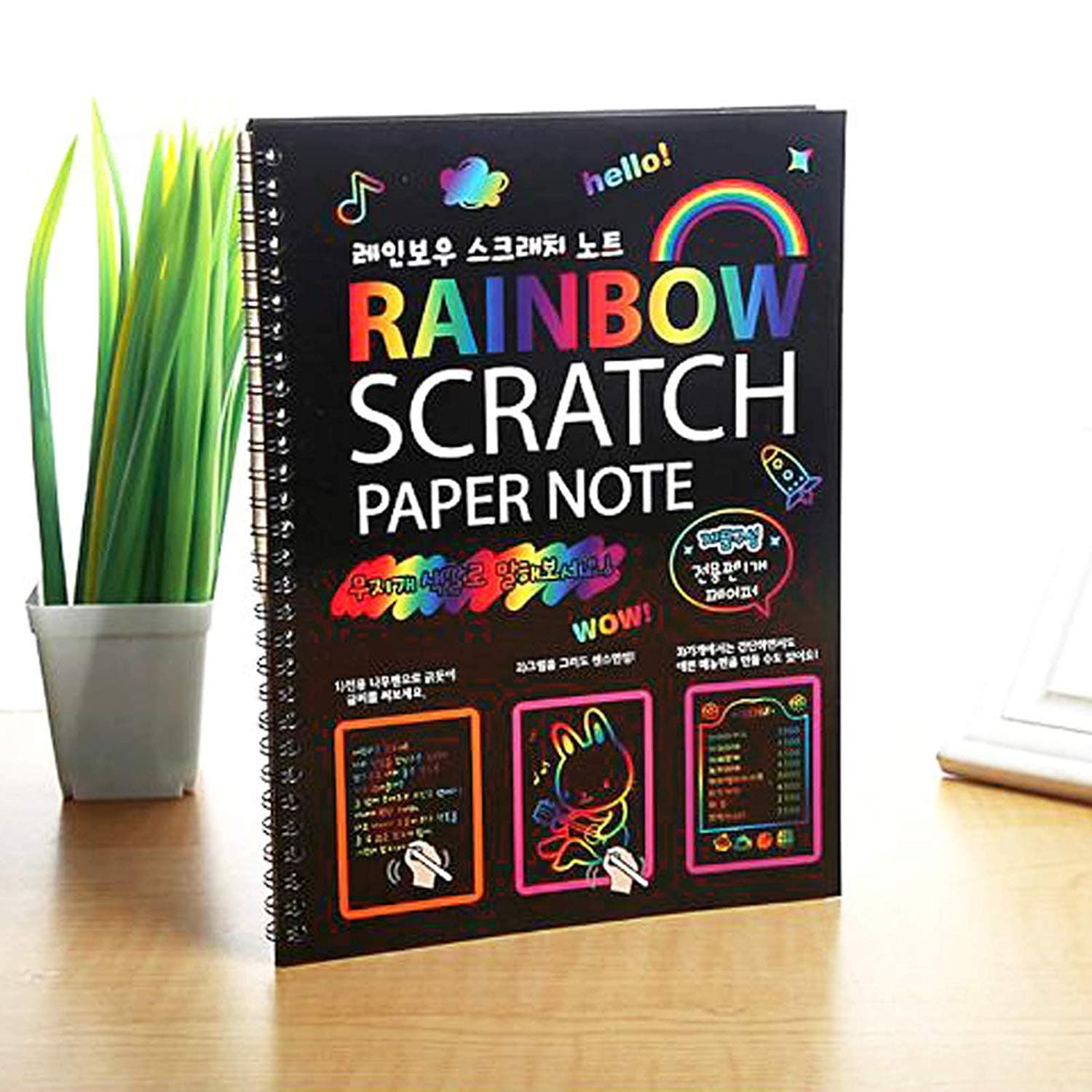 1 Book (10 Pages) Creative Unique Rainbow Magic Colorful Mandala Art Drawing Scribble Fun Activity Black Scratch Paper Note Book for Kids Adults Birthday Return Gifts Restaurant Hotel Cafe Memo Menu Pad with Bamboo Stick