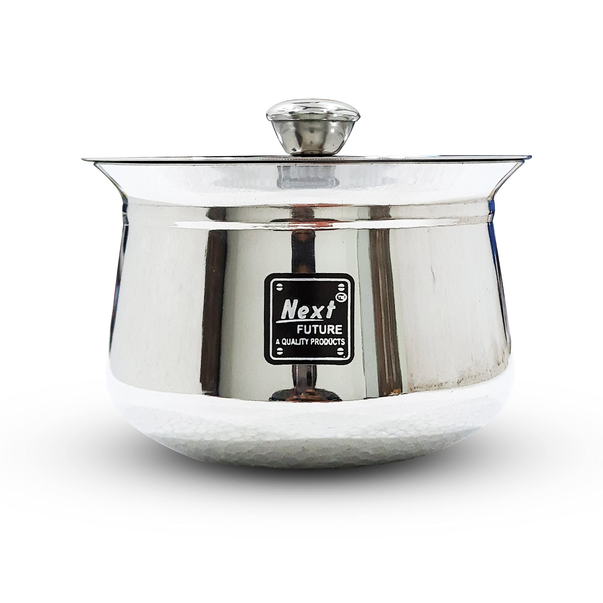 NEXT Future - 2000ml, Heavy Gauge Dahi/Curd/Milk Pot Stainless Steel Handi/Bartan/Utensils, Highly Polished Cookware & Serveware Handi for Kitchen with Lid & Knob (2000ml)