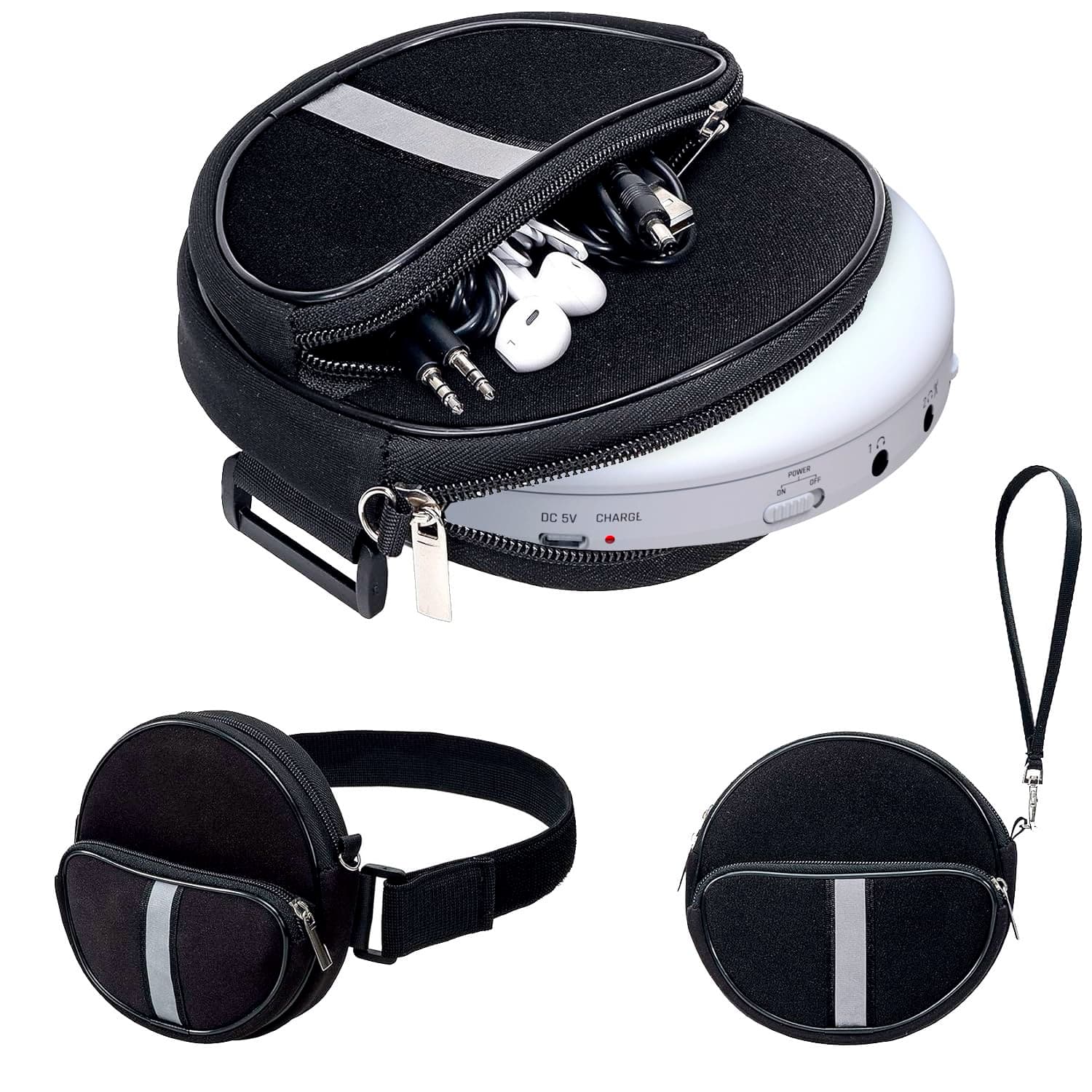 Portable CD Player Case, Waterproof Portable CD Player Carrying Case, Adjustable Strap, CD Player Suitcase with 3 Compartments