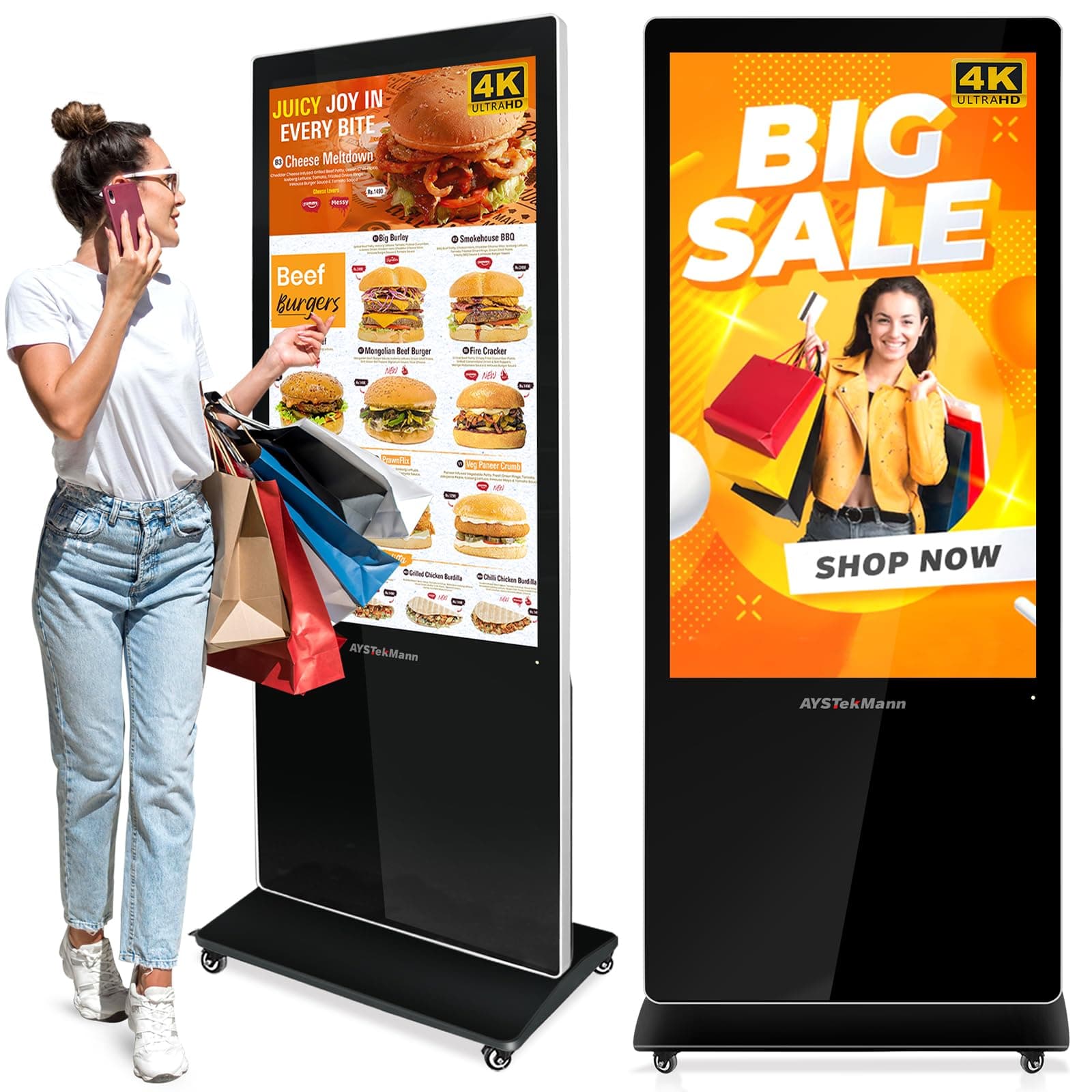 55 inch Digital Signage Displays, 4K LCD Capacitive Touch Screen Floor Standing Digital Signage, Indoor Digital Adverstising Kiosks with HDMI Input, Android 11(2+32GB)