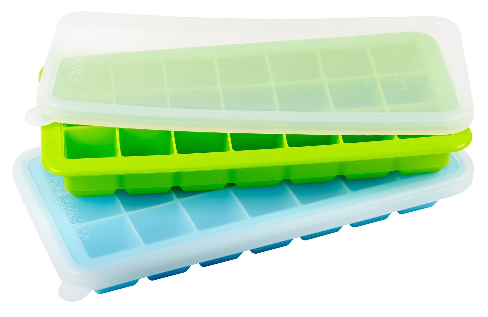 Silicone Ice Cube Tray with Lid, Pack of 2 Stackable Trays, No Spill Design