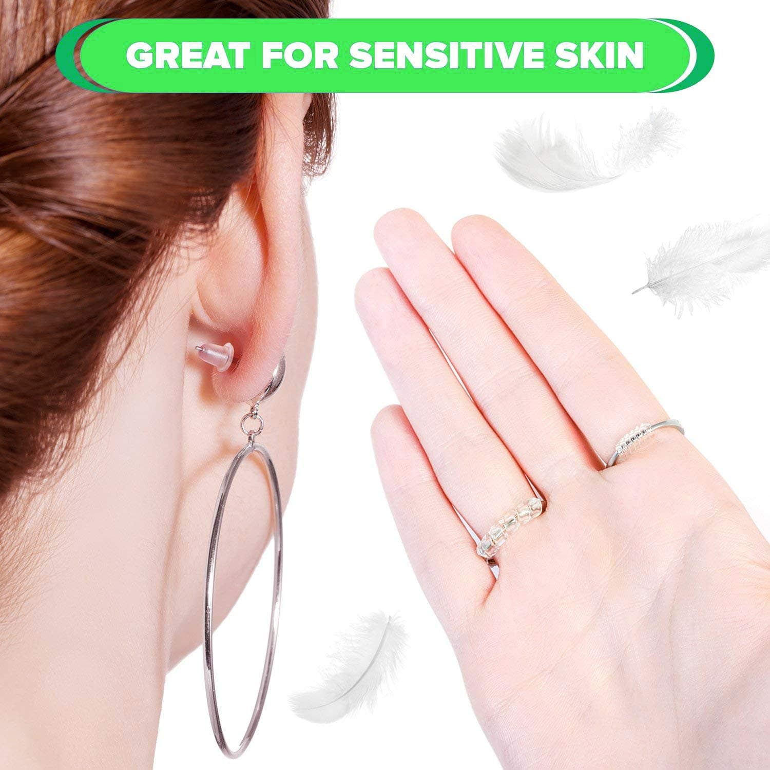 Set of 12 Ring Size Adjuster with 4 Sizes Clear Ring Sizer Resizer Fit for Loose Rings(2mm/3mm) Spiral Silicone Tightener Set with Polishing Cloth (Ring Size Adjuster + Silicone Earring Backs)