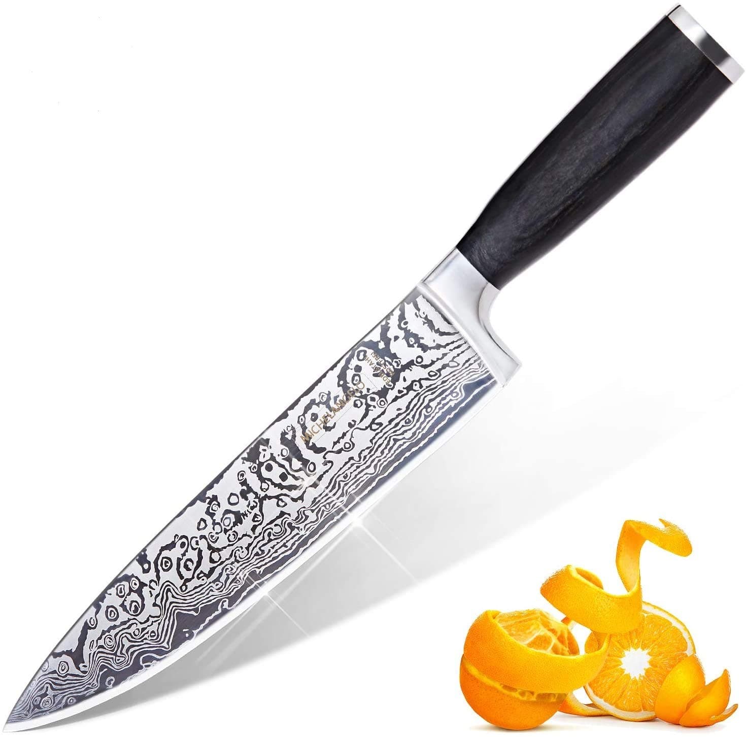 Michelangelo Super Sharp Professional Chef's Knife with Etched Pattern, High Carbon Stainless Steel Japanese Knife, Chef Knife for Kitchen - 02