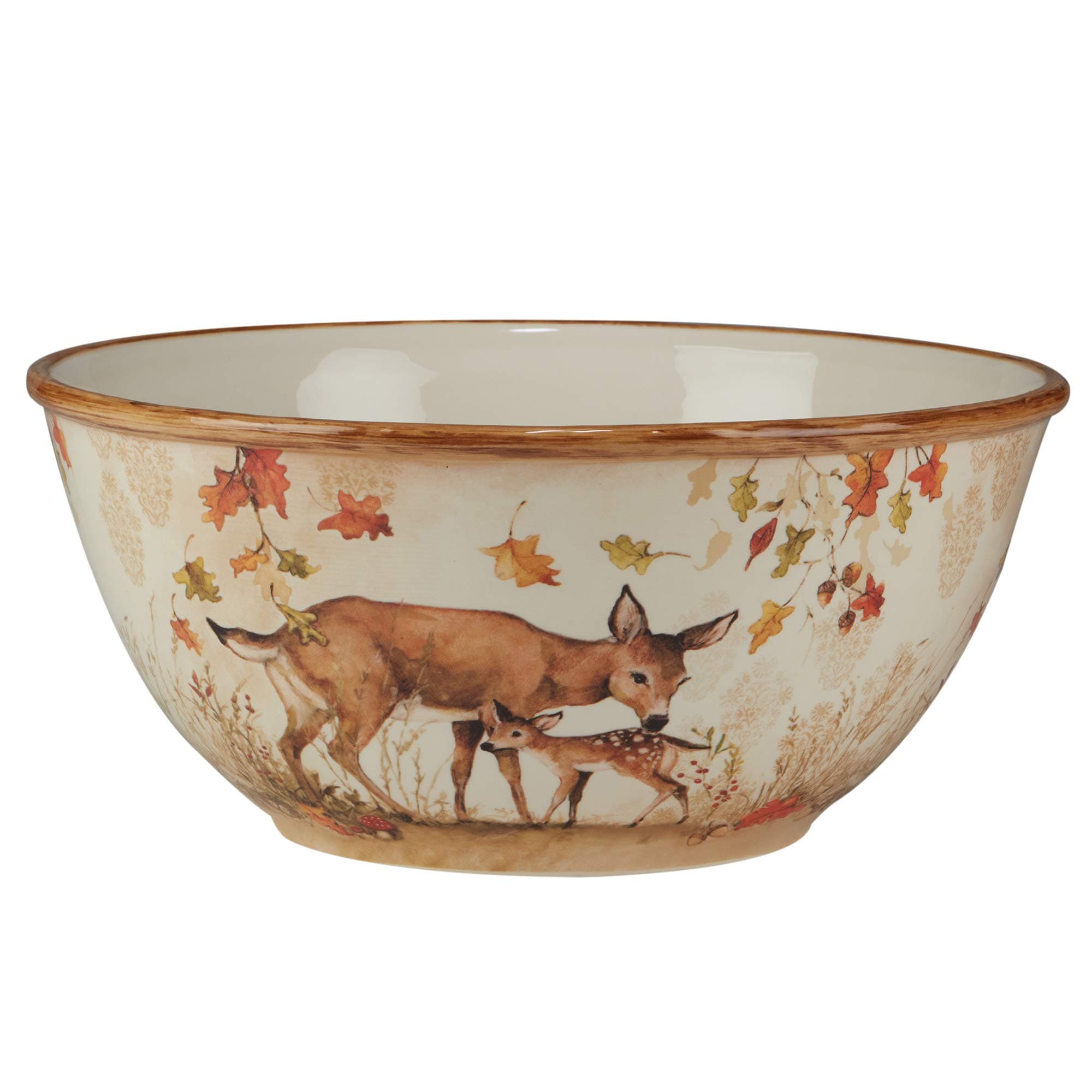 Pine Forest 152 oz. Ceramic Deep Serving Bowl – Large Woodland Forest Themed Bowl with Deer and Autumn Leaves for Mixing, Serving Pasta, Fruit, Holiday Meals, Harvest Sides, or Seasonal Entertaining