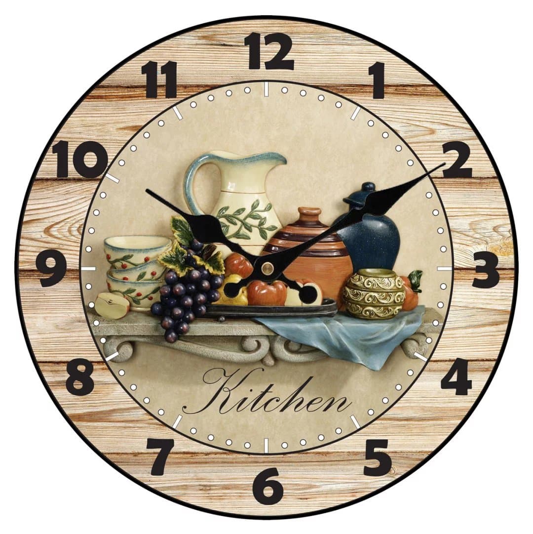 Modern Home Decor Quiet Sweep Movement Kitchen Round Wood Wall Clock Fruit Ceramics 14inch