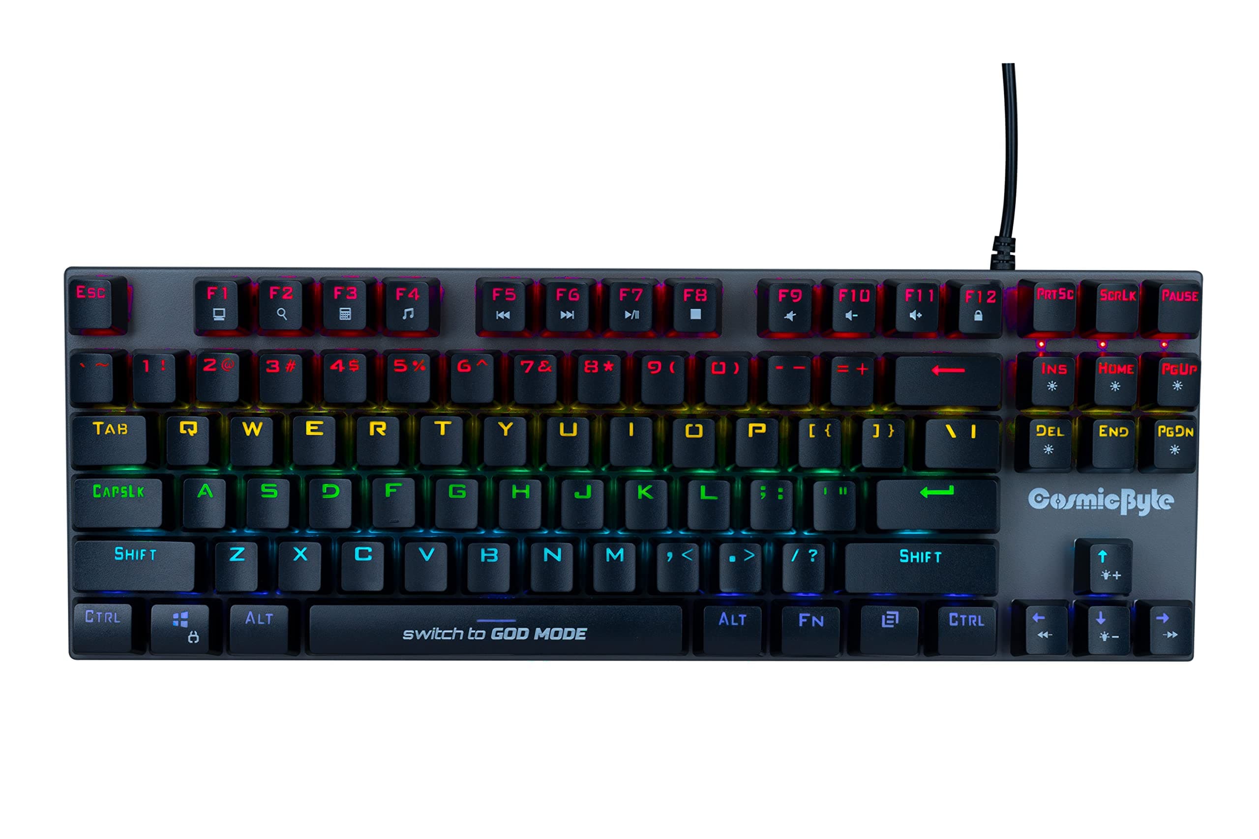 CB-GK-25 Pandora TKL Mechanical Keyboard Upgraded with Swappable Outemu Blue Switches and Rainbow LED (Black/Grey)