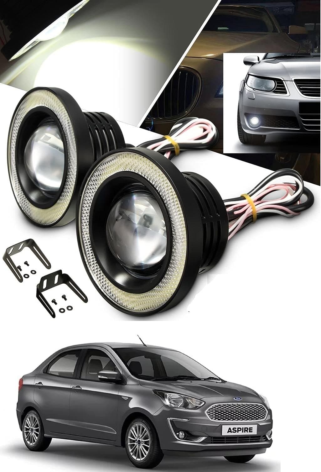 AUTOADDICT Car LED Fog Lights White Angel Lights Eye Ring For Ford Figo Aspire