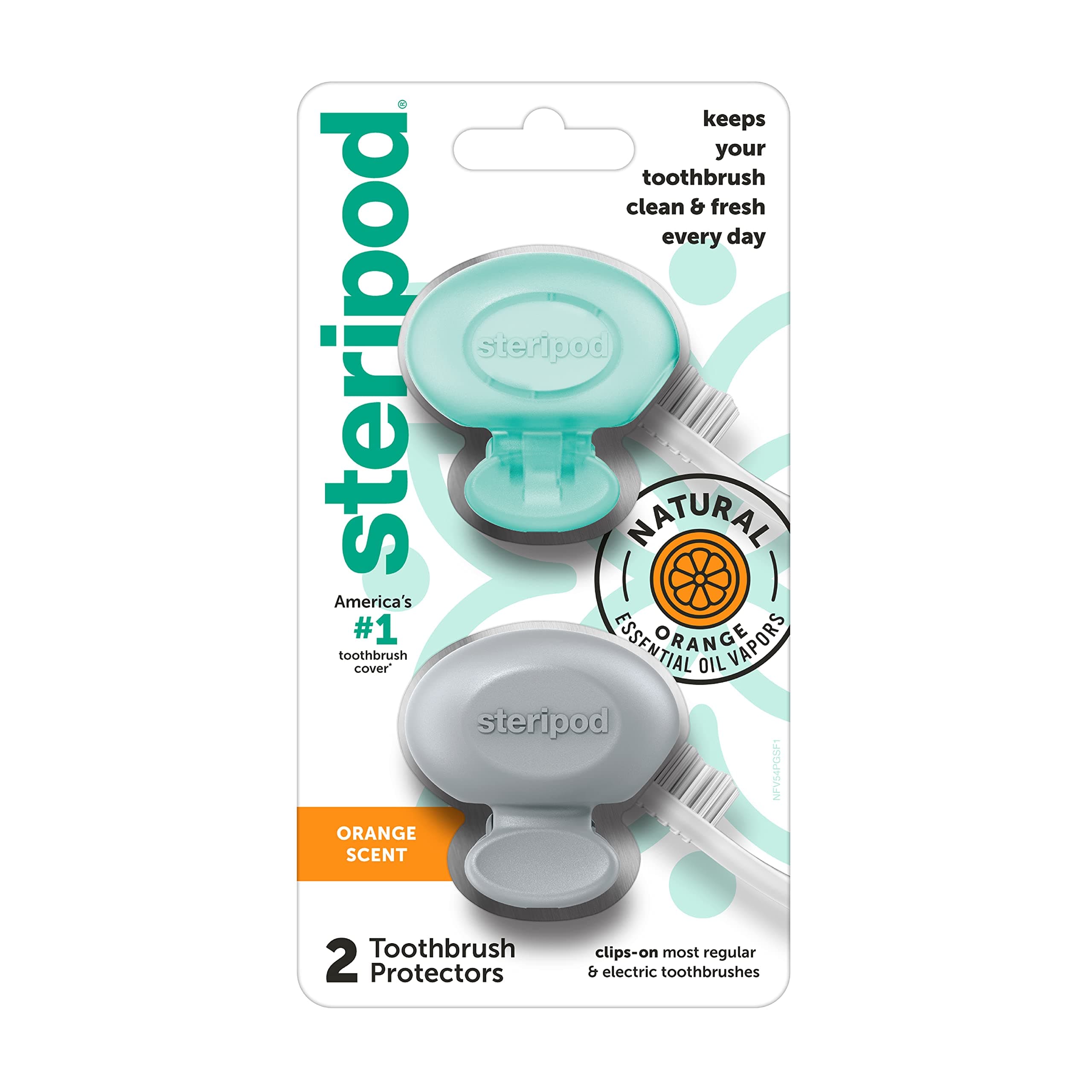 Clip-On Toothbrush Protector with Orange Essential Oils, Keeps Toothbrush Fresh and Clean, Fits Most Manual and Electric Toothbrushes,2 Count (Pack of 1)