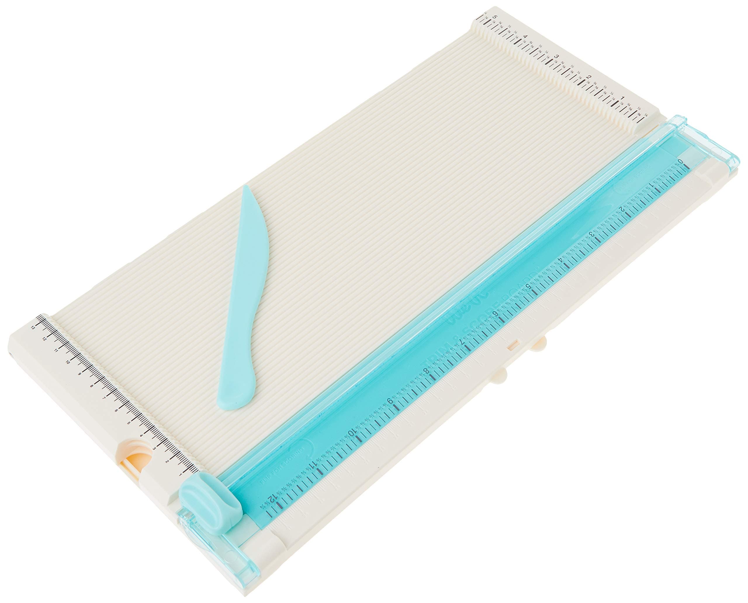 We R Memory Keepers Trim and Score Board, Includes 12x12 Inch Board and One Scoring Tool, Uses V3 Side Blade, Cuts Large Scrapbook Pages, Sturdy Locking, Precise Blades, With Storage Compartment