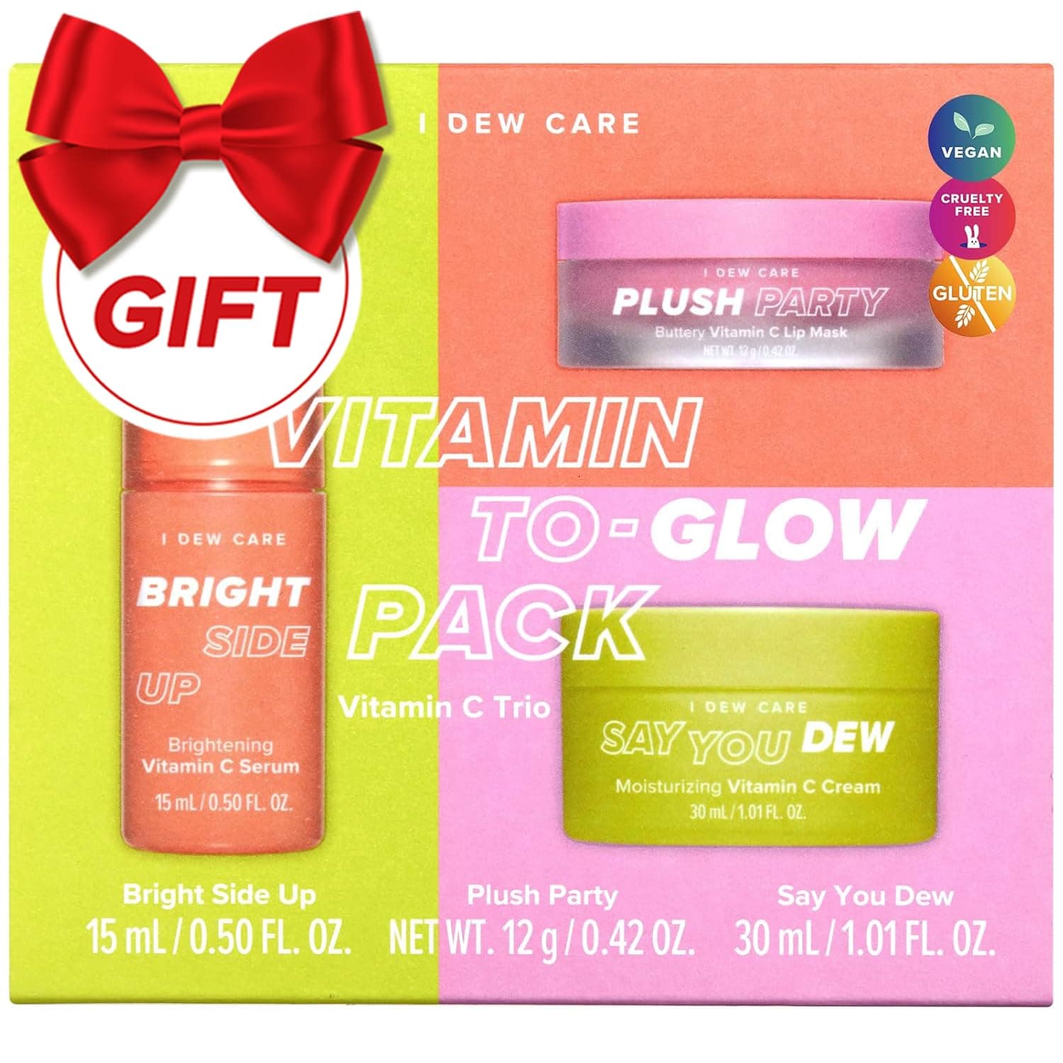 I DEW CARE Skin Care Set - Vitamin To Glow Pack | Niacinamide, Glass Skin Smoother, Vegan, Cruelty Free, Travel Size, Moisturizing Balm, For Dry Lips, Nourish and Hydrate, Illuminating